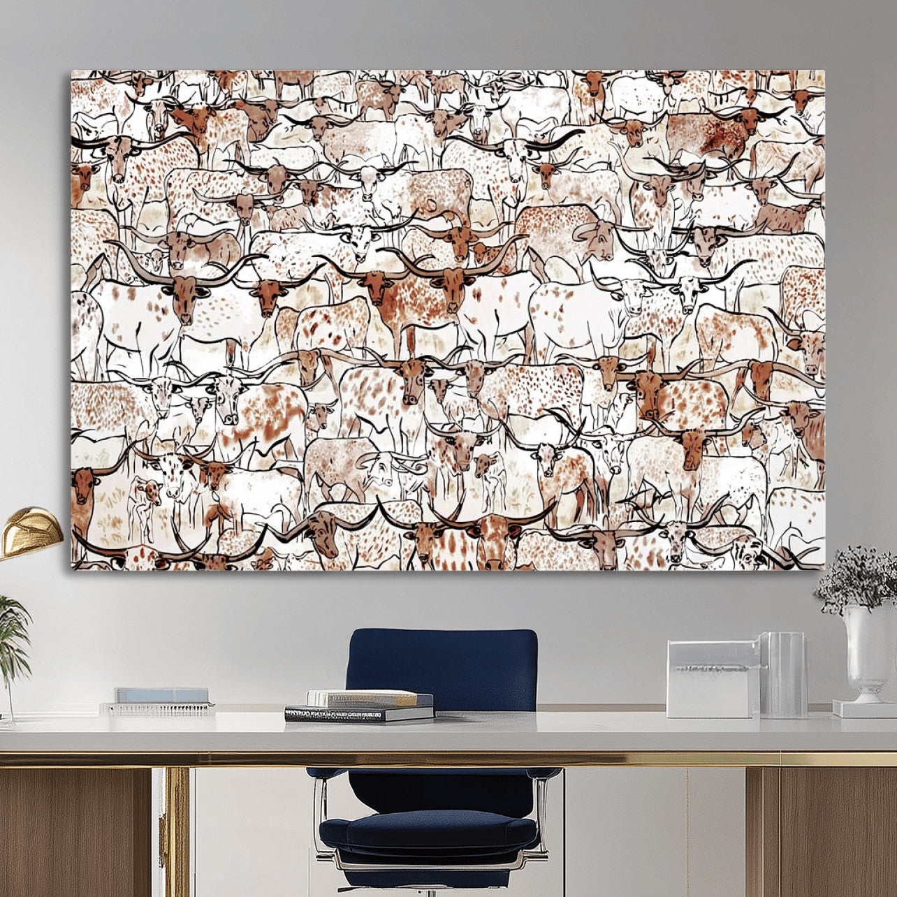 71869761-MGV-CV-36X24 - Farmhouse Animals Wall Art Canvas Print - Abstract Farm Animal Drawing Mid-Century Wall Art for Cabin Decor