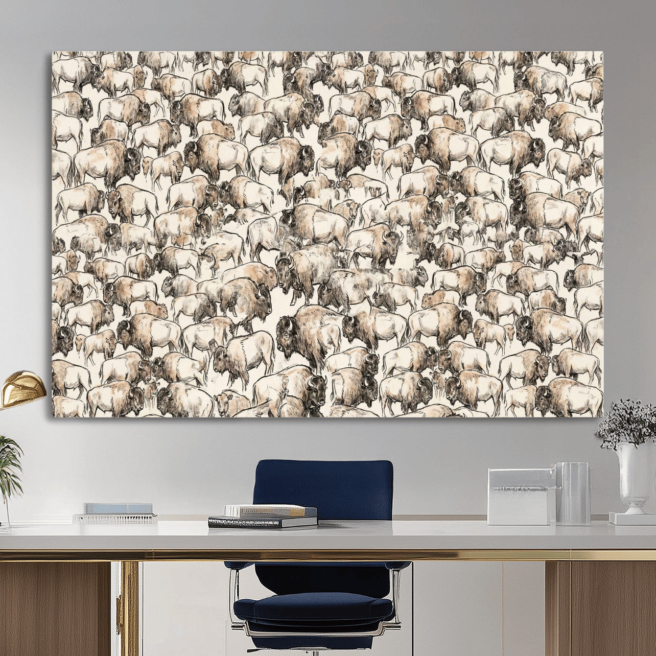 77502929-MGV-CV-36X24 - Farmhouse Animals Wall Art Canvas Print - Abstract Farm Animal Drawing Mid-Century Wall Art for Cabin Decor