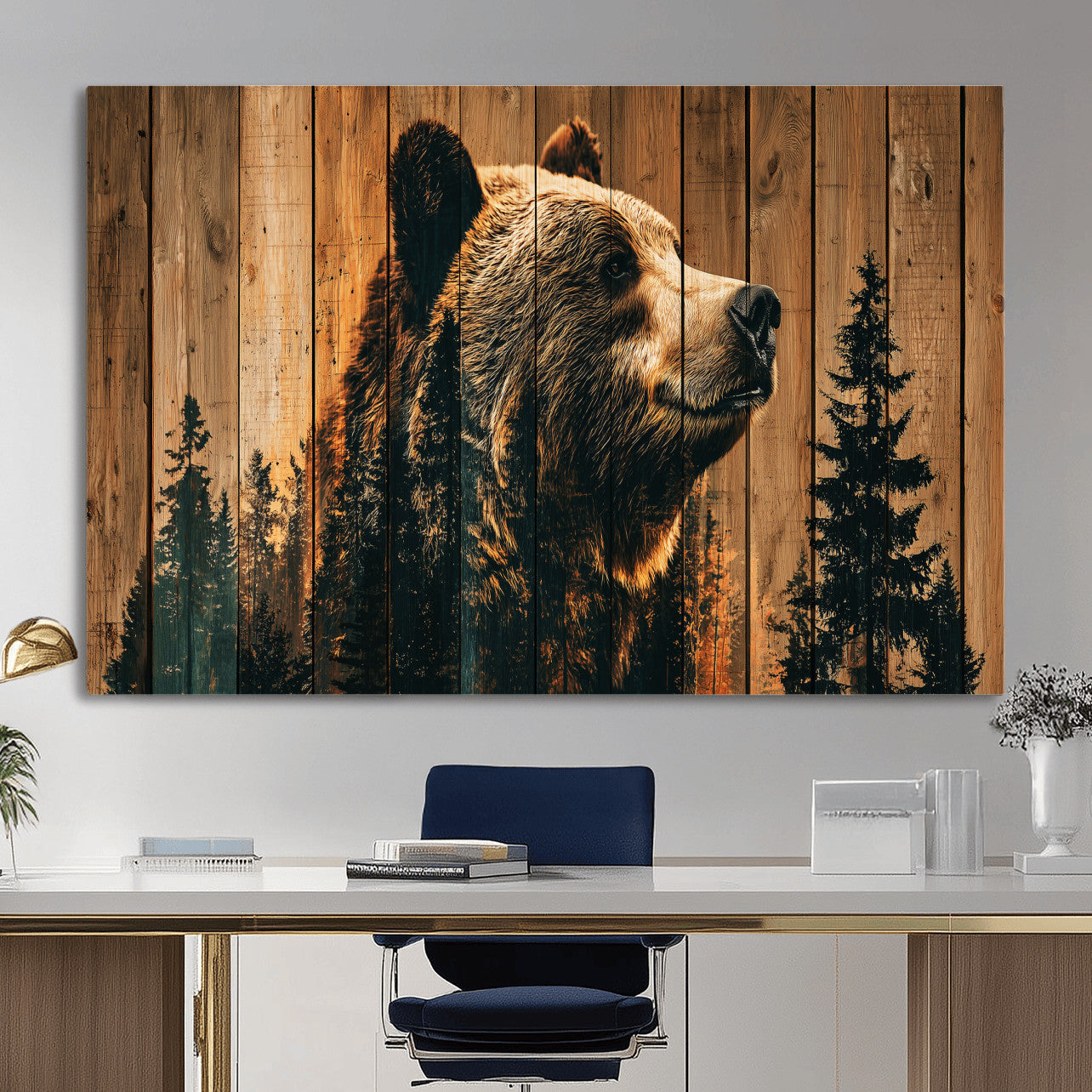 31552198-MGV-CV-36X24 - Rustic Bear Wall Art Canvas Print – Woodland Wildlife Artwork Print for Cabin, Lodge, and Farmhouse Home Decor
