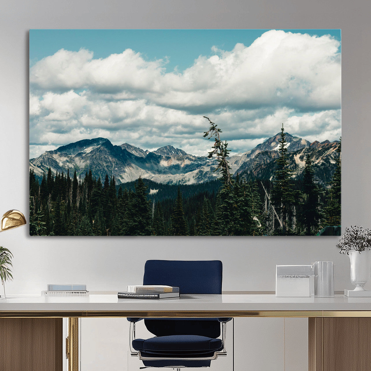 30416773-MGV-CV-36X24 - Mountain Forest Wall Art Canvas Print, Alpine Pine Tree Landscape Photography, Scenic Wilderness Mountain View, Nature Wall Decor