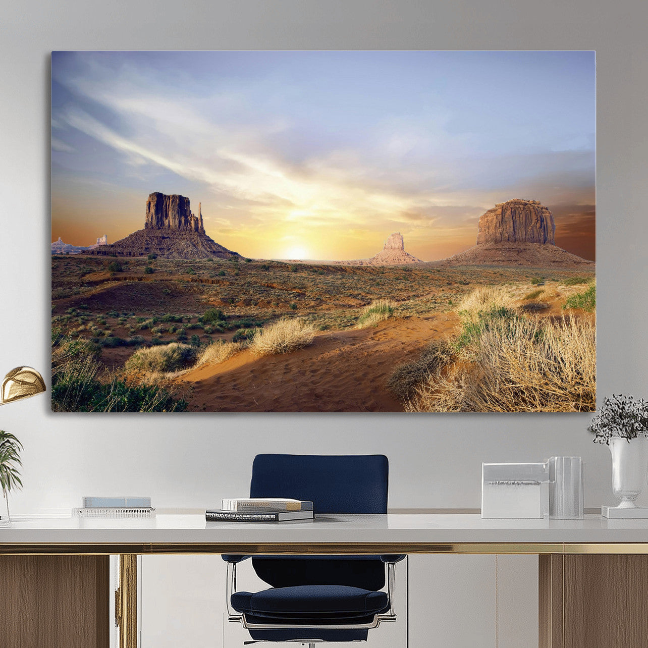 14901845-MGV-CV-36X24 - Monument Valley Desert Landscape Wall Art Canvas Print, Southwest Desert Rock Formation Canvas Print, Western Red Rock Panorama Art Printing
