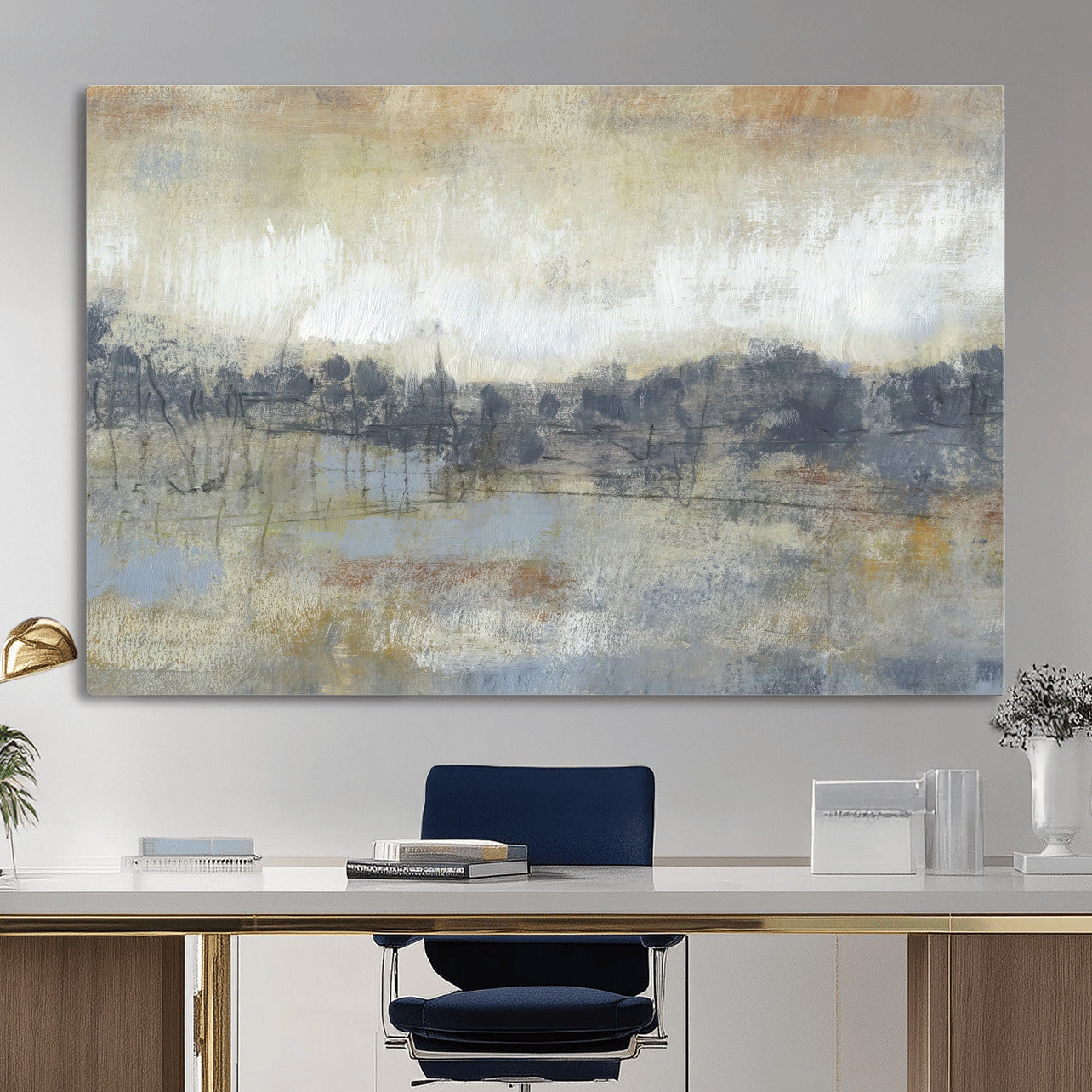 73973590-MGV-CV-36X24 - Abstract Neutral Landscape Painting Wall Art Canvas Print, Modern Minimal Texture Horizon Canvas Print, Beige Gray Contemporary Abstract Art Printing
