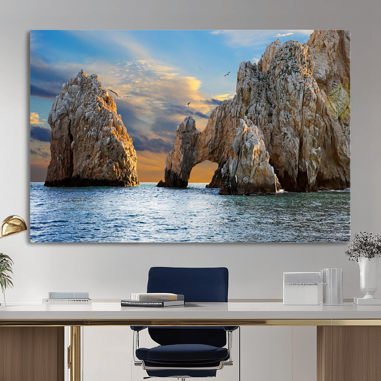 63505689-MGV-CV-36X24 - El Arco Cabo San Lucas Ocean Arch Wall Art Canvas Print, Baja California Rock Arch Seascape Canvas Print, Mexico Coastal Landmark Scenic Art Printing