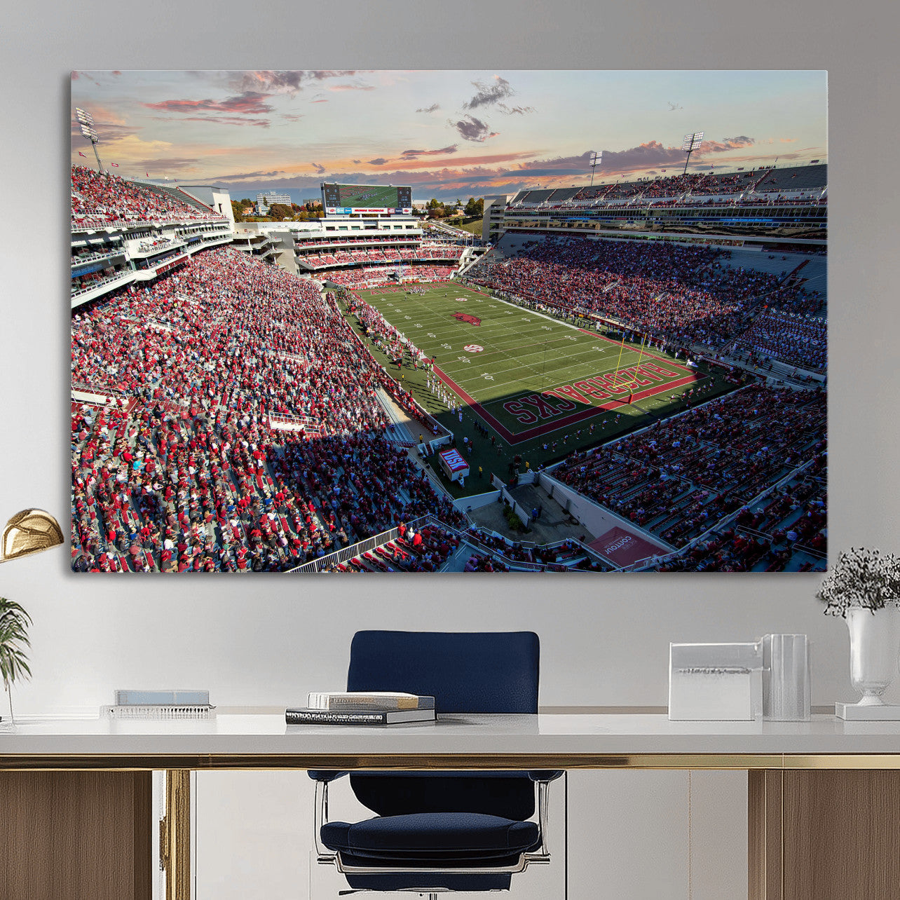 46571211-MGV-CV-36X24 - Donald W. Reynolds Razorback Stadium Wall Art Canvas Print – Arkansas Razorbacks Football Artwork for Home, Office, and Sports Room Decor