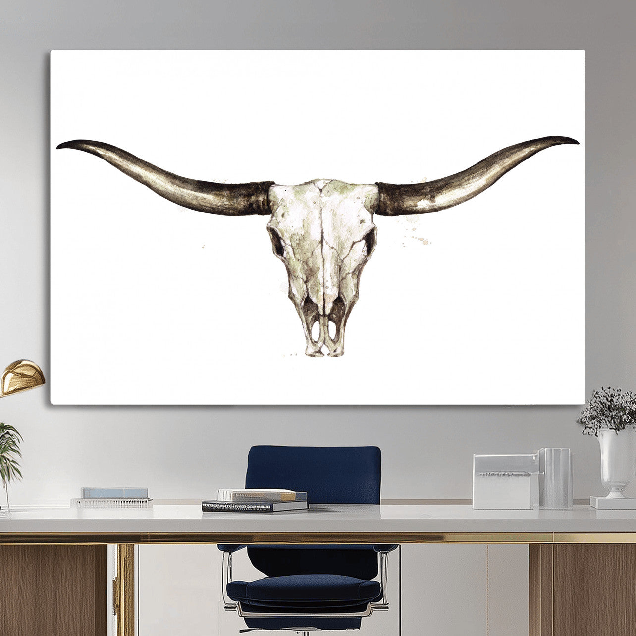 42788678A-MGV-CV-36X24 - Longhorn Skull Wall Art Canvas Print – Rustic Western Artwork Print for Living Room Wall Decor