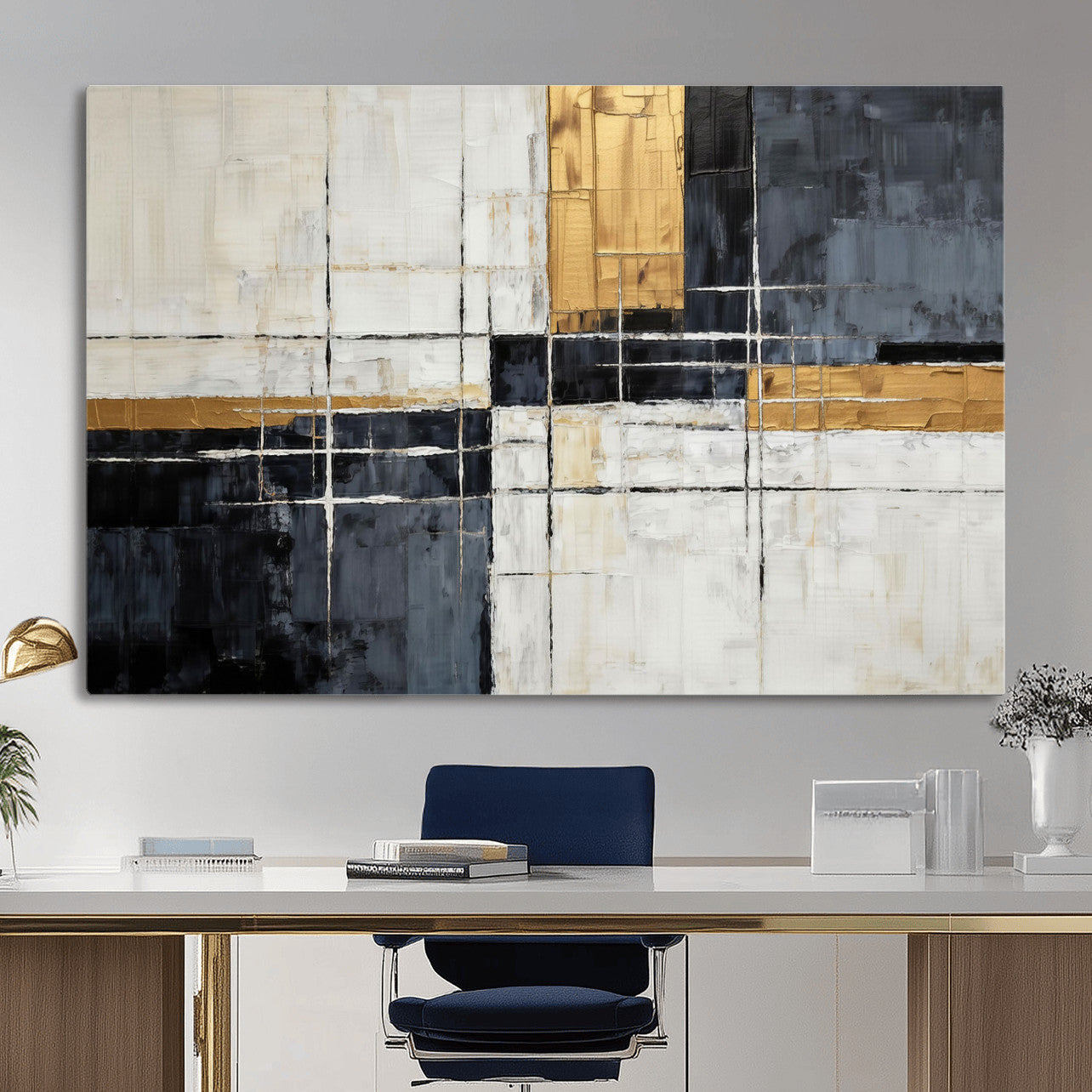 78975677-MGV-CV-36X24 - Gold Abstract Wall Art Canvas Print, Modern Luxury Geometric Painting Wall Decor for Living Room and Office