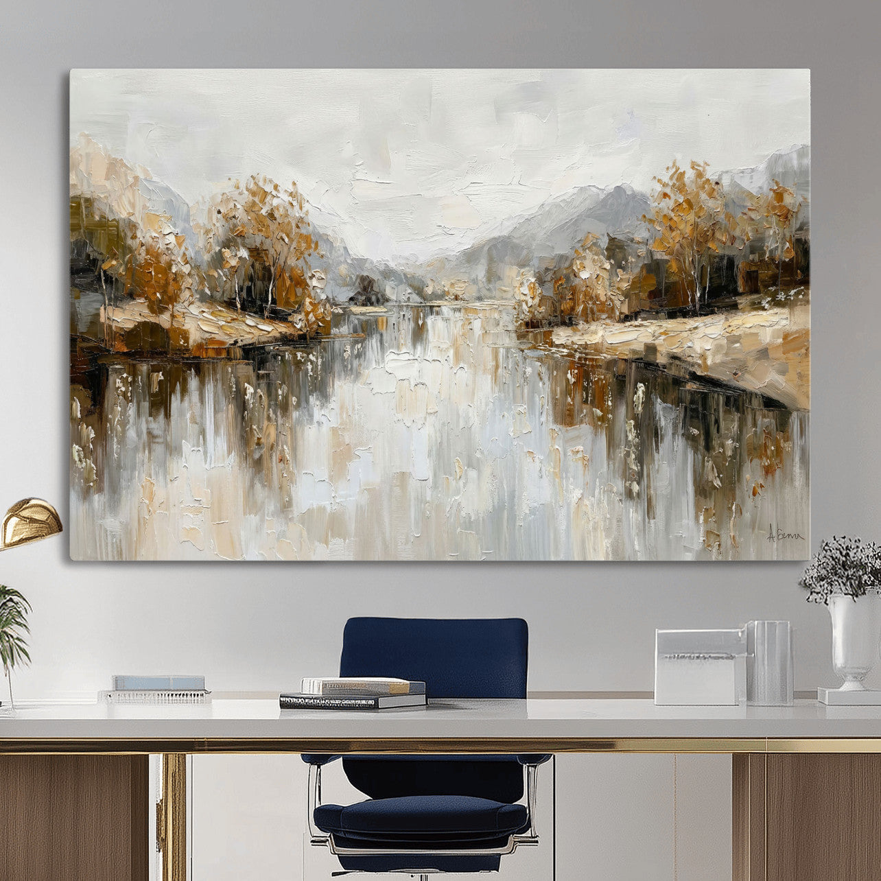 75820239-MGV-CV-36X24 - Abstract Landscape Wall Art Canvas Print, Modern Lake Printing Wall Decor for Contemporary Interiors