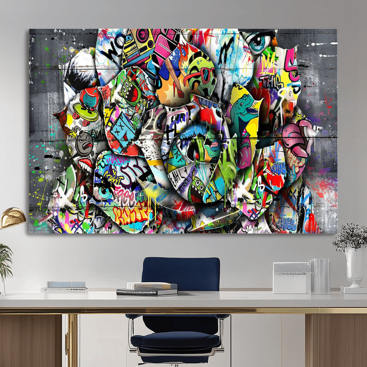 77553344-MGV-CV-36X24 - Abstract Graffiti Collage Street Art Wall Art Canvas Print, Colorful Urban Pop Art Canvas Print, Modern Graffiti Patchwork Contemporary Art Printing