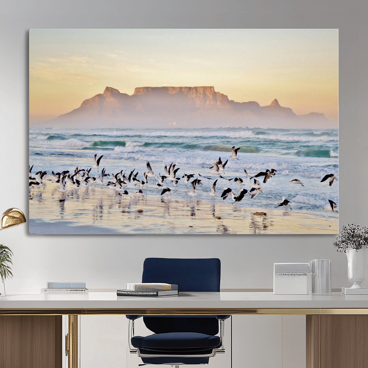 78989362-MGV-CV-36X24 - Seagulls Over Ocean Wall Art Canvas Print – Coastal Beach Landscape Artwork for Living Room Decor