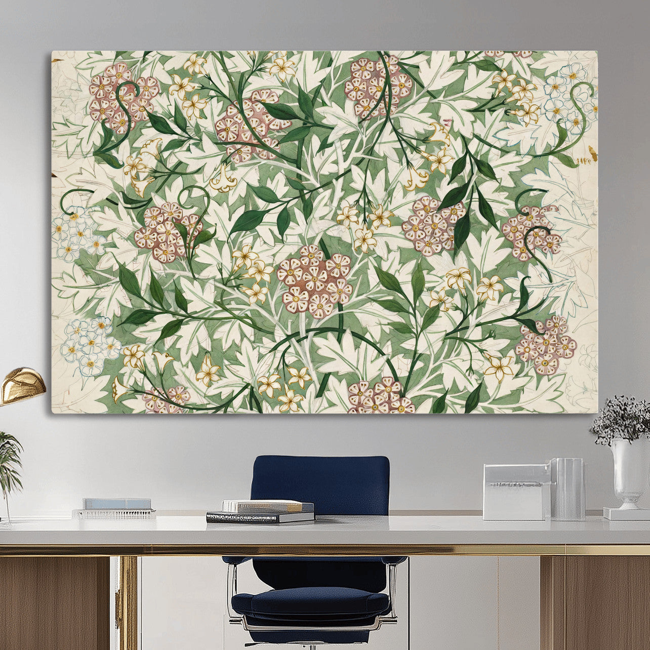 33560597-MGV-CV-36X24 - William Morris Jasmine 1872 Canvas Wall Art — Arts and Crafts Botanical Print | Vintage Green Floral Decor | Cottagecore Gift | Classic Art