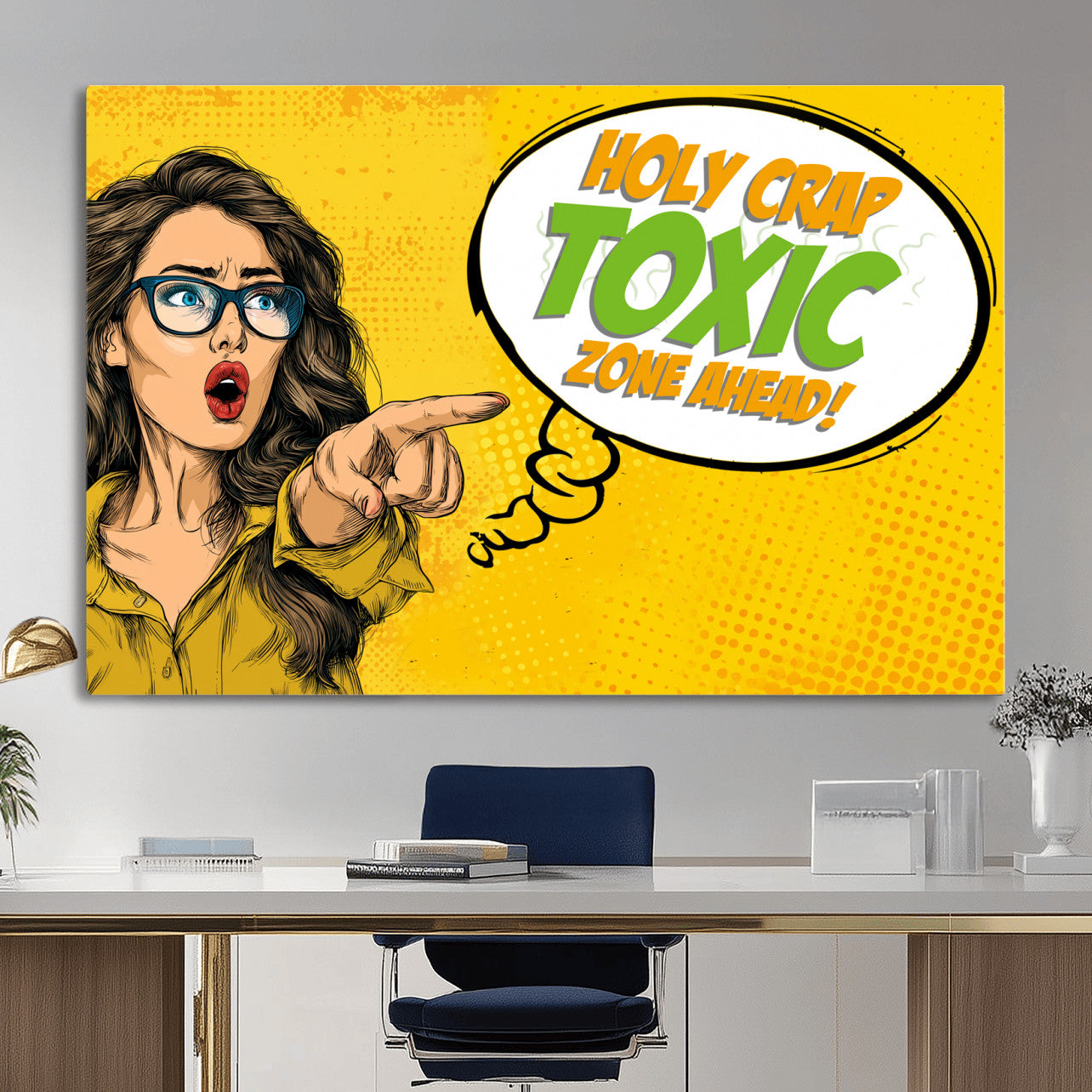 79156505-MGV-CV-36X24 - Pop Art Print Bathroom Sign Wall Art Canvas Print — Funny Bathroom Canvas | Comic Style Toilet Wall Decor | Humor Gift | Yellow Bold Bathroom Art