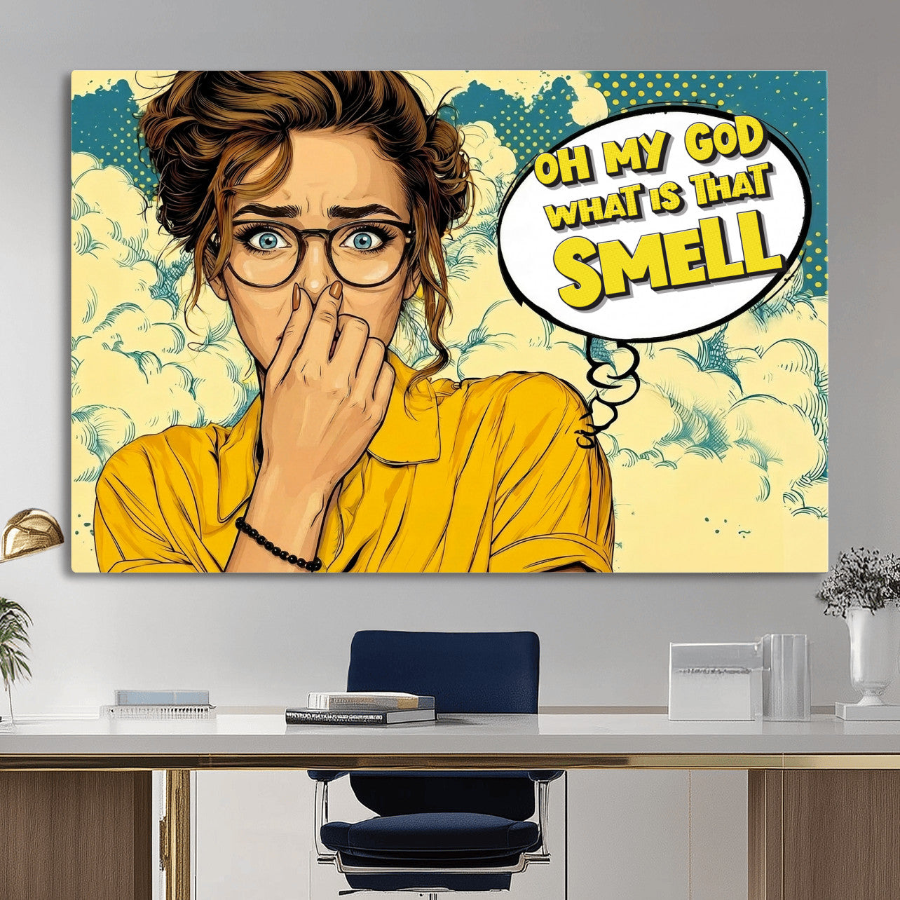 B79156505-MGV-CV-36X24 - Pop Art Print Bathroom Sign Wall Art Canvas Print — Funny Bathroom Canvas | Comic Style Toilet Wall Decor | Humor Gift | What is that Smell