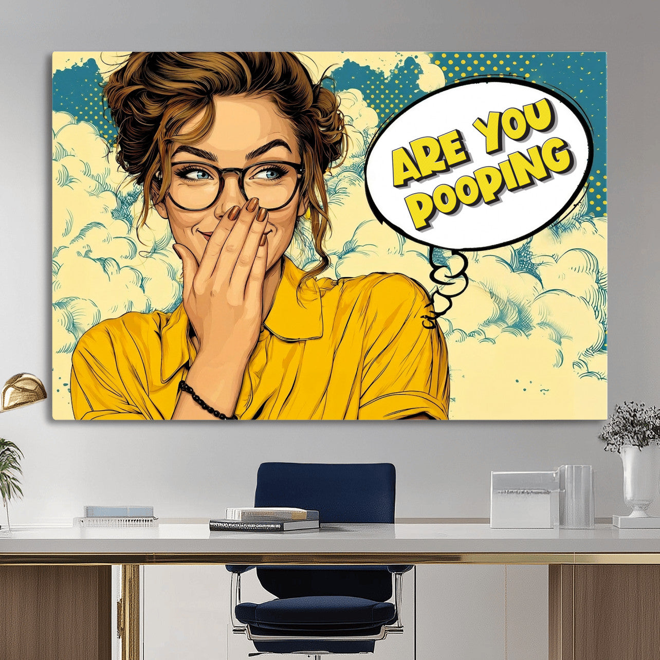 P79156505-MGV-CV-36X24 - Pop Art Print Bathroom Sign Wall Art Canvas Print — Funny Bathroom Canvas | Comic Style Toilet Wall Decor | Humor Gift | Are you Pooping