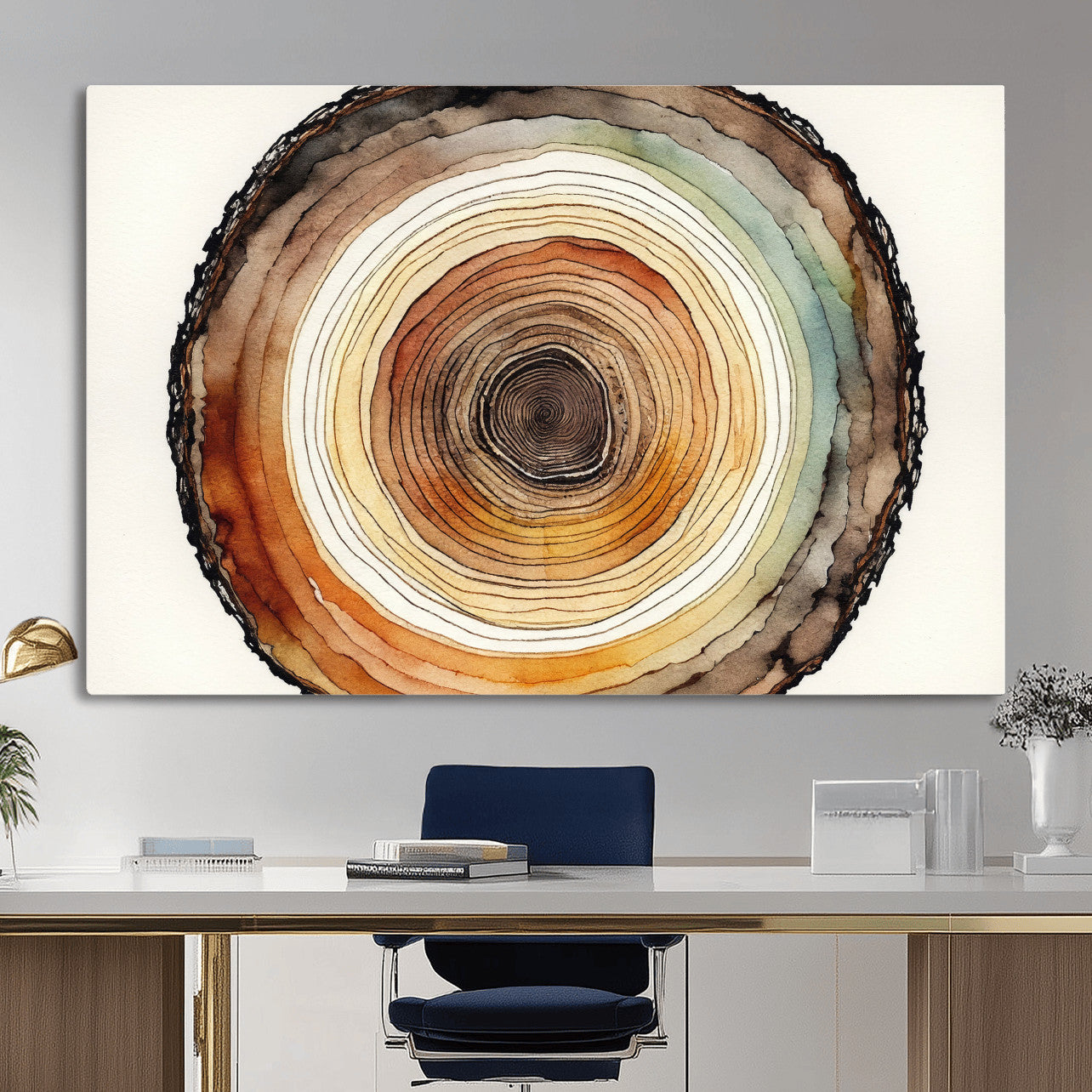13719680-MGV-CV-36X24 - Natural Wood Slice Wall Art Canvas Print, Tree Ring Wall Art, Framed Abstract Nature Wall Decor, Earth Tone Statement Canvas Print