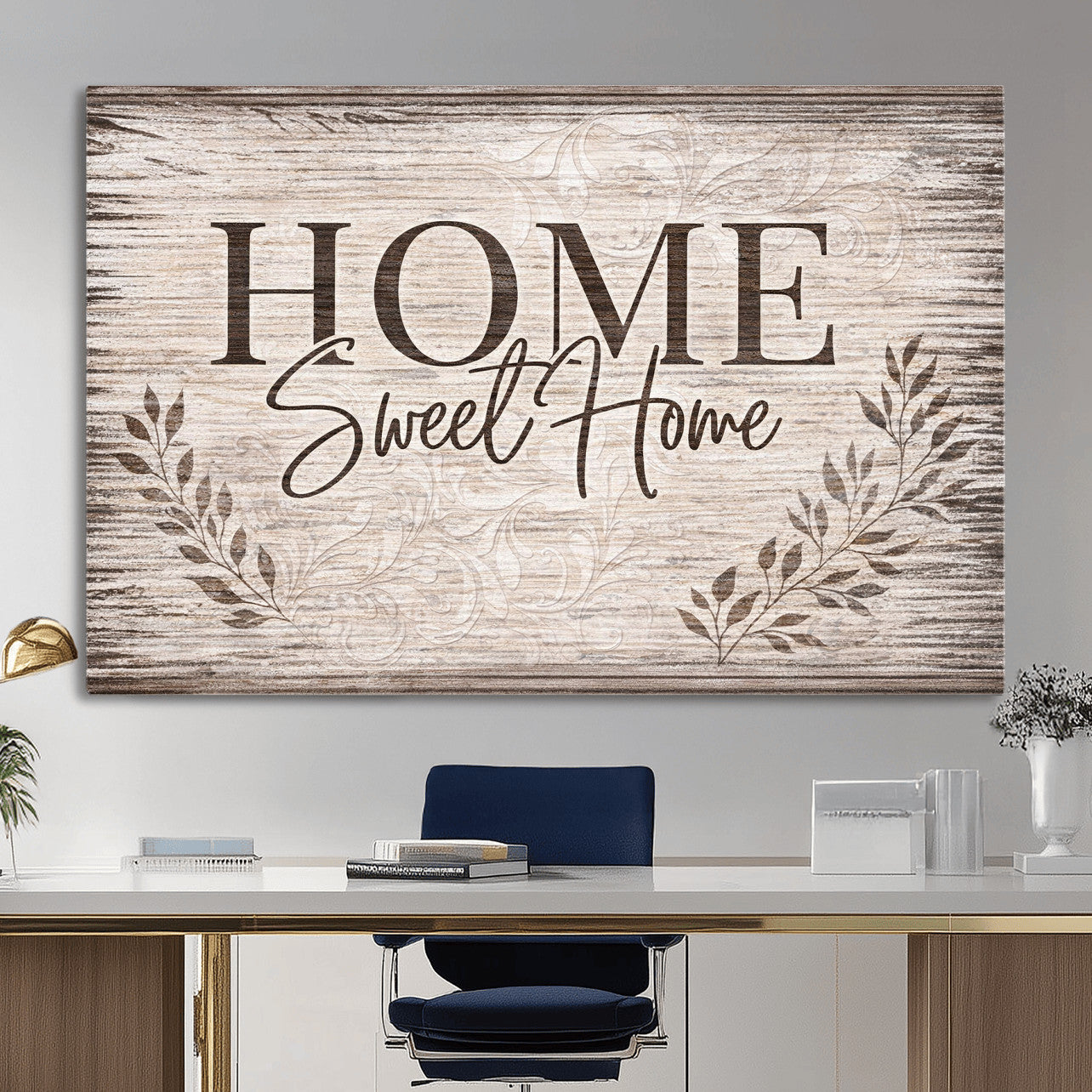 81157008S-MGV-CV-36X24 - Home Sweet Home Wall Art Canvas Print, Floral Farmhouse Sign, Rustic Neutral Entryway Bedroom Living Room Decor