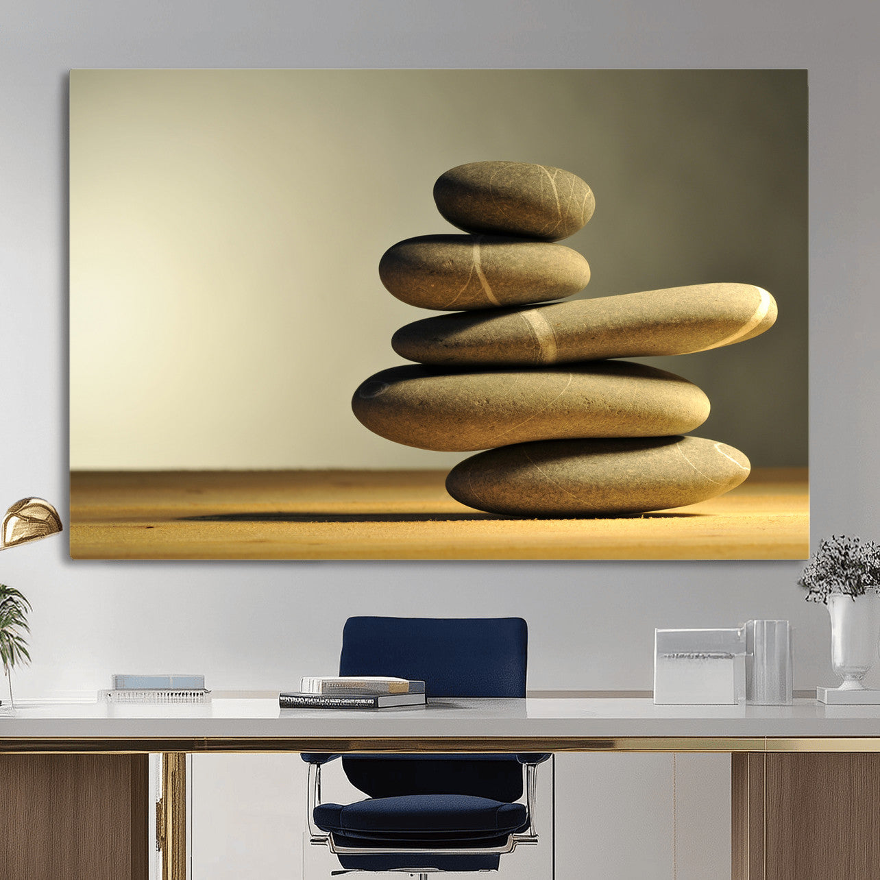 85424263-MGV-CV-36X24 - Zen Stone Wall Art Canvas Print, Balanced Rock Stack Framed Spa Artwork, Minimalist Meditation Decor for Living Room Bedroom Office Bathroom