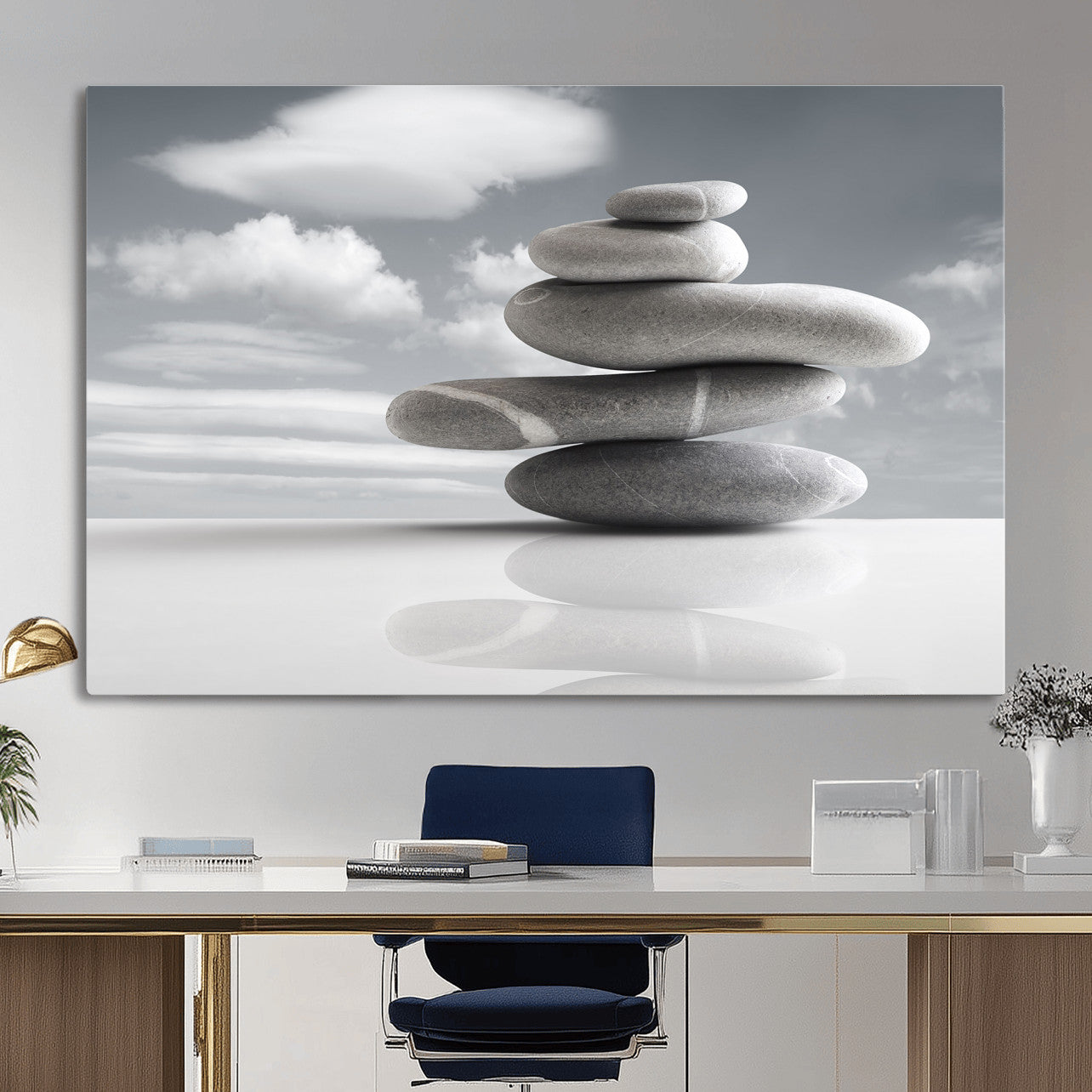 86426188-MGV-CV-36X24 - Zen Stone Wall Art Canvas Print, Balanced Rock Stack Framed Spa Artwork, Minimalist Meditation Decor for Living Room Bedroom Office Bathroom