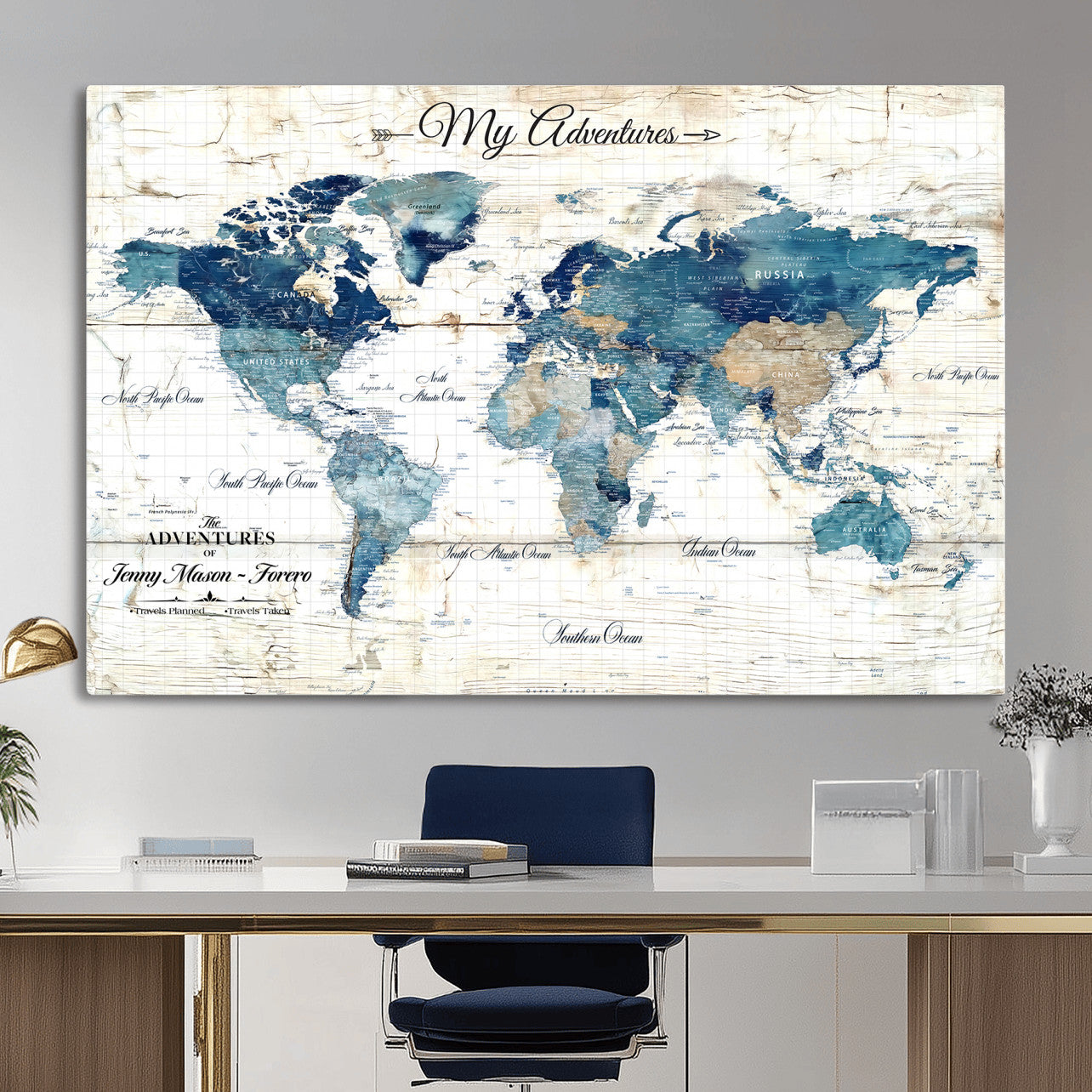18761277-MGV-CV-36X24 - Watercolor World Map Canvas Wall Art Print – Abstract Colorful Travel Wall Decor