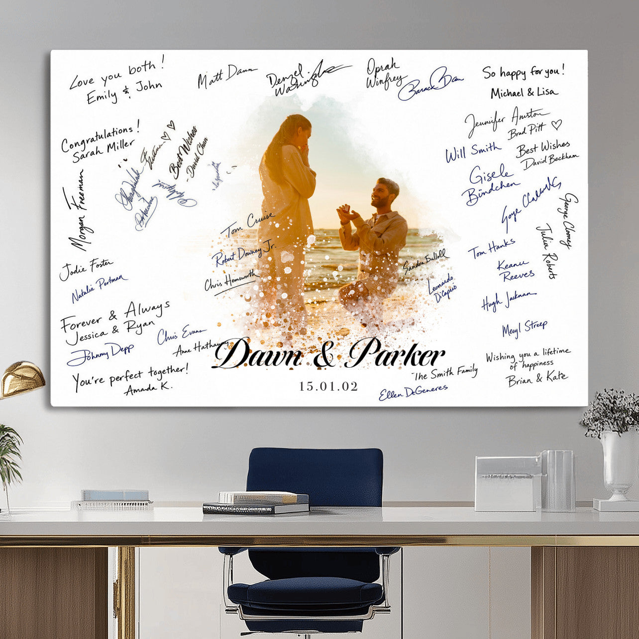75692697-MGV-CV-36X24 - Wedding Guest Book Alternative Wall Art Canvas Print, Personalized Wedding Signature Poster, Custom Couple Photo Guestbook Canvas, Bridal Shower Reception Decor