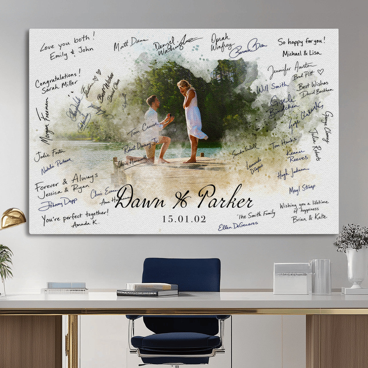 14326128-MGV-CV-36X24 - Wedding Guest Book Alternative Wall Art Canvas Print, Personalized Wedding Signature Poster, Custom Couple Photo Guestbook Canvas, Bridal Shower Reception Decor