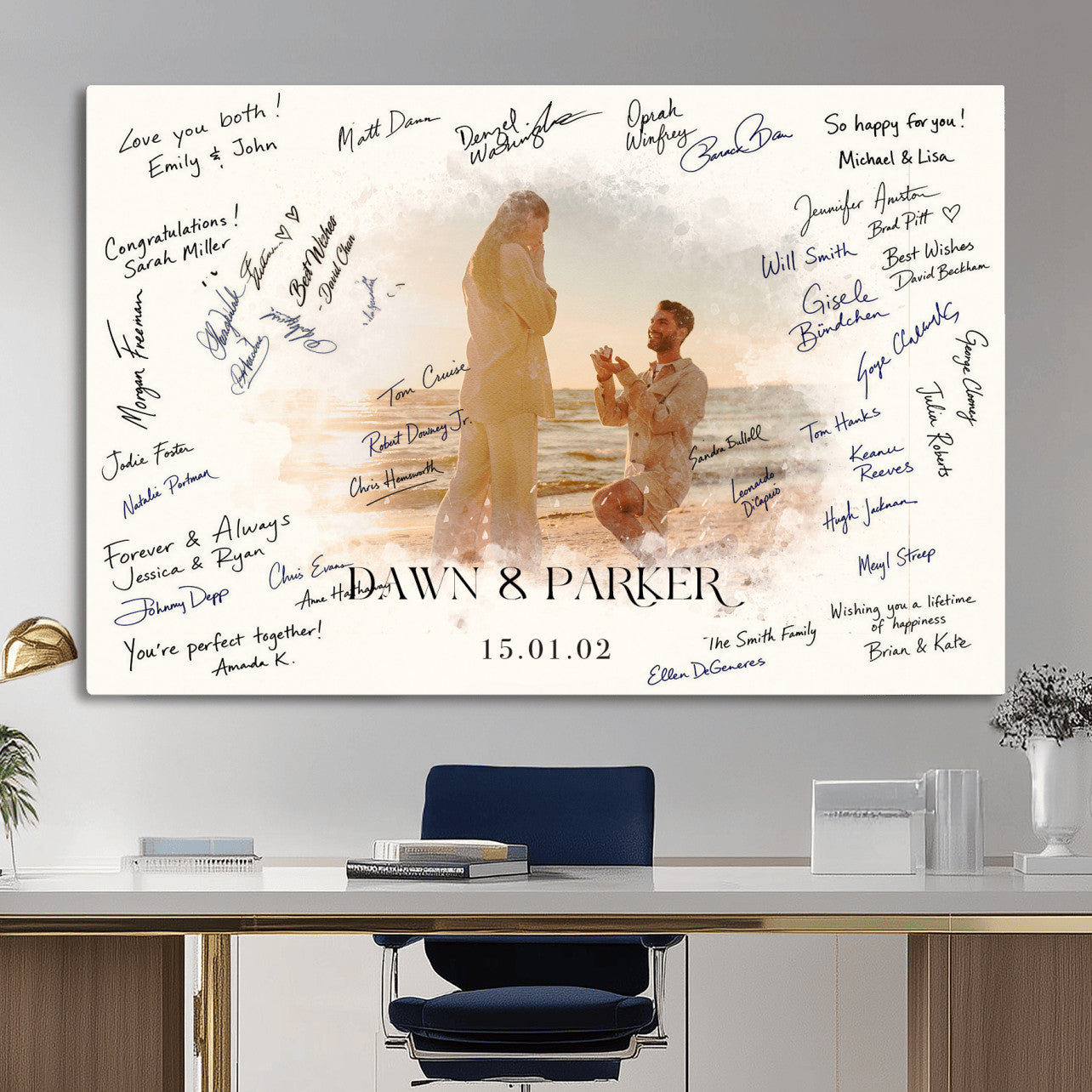 15696596-MGV-CV-36X24 - Wedding Guest Book Alternative Wall Art Canvas Print, Personalized Wedding Signature Poster, Custom Couple Photo Guestbook Canvas, Bridal Shower Reception Decor