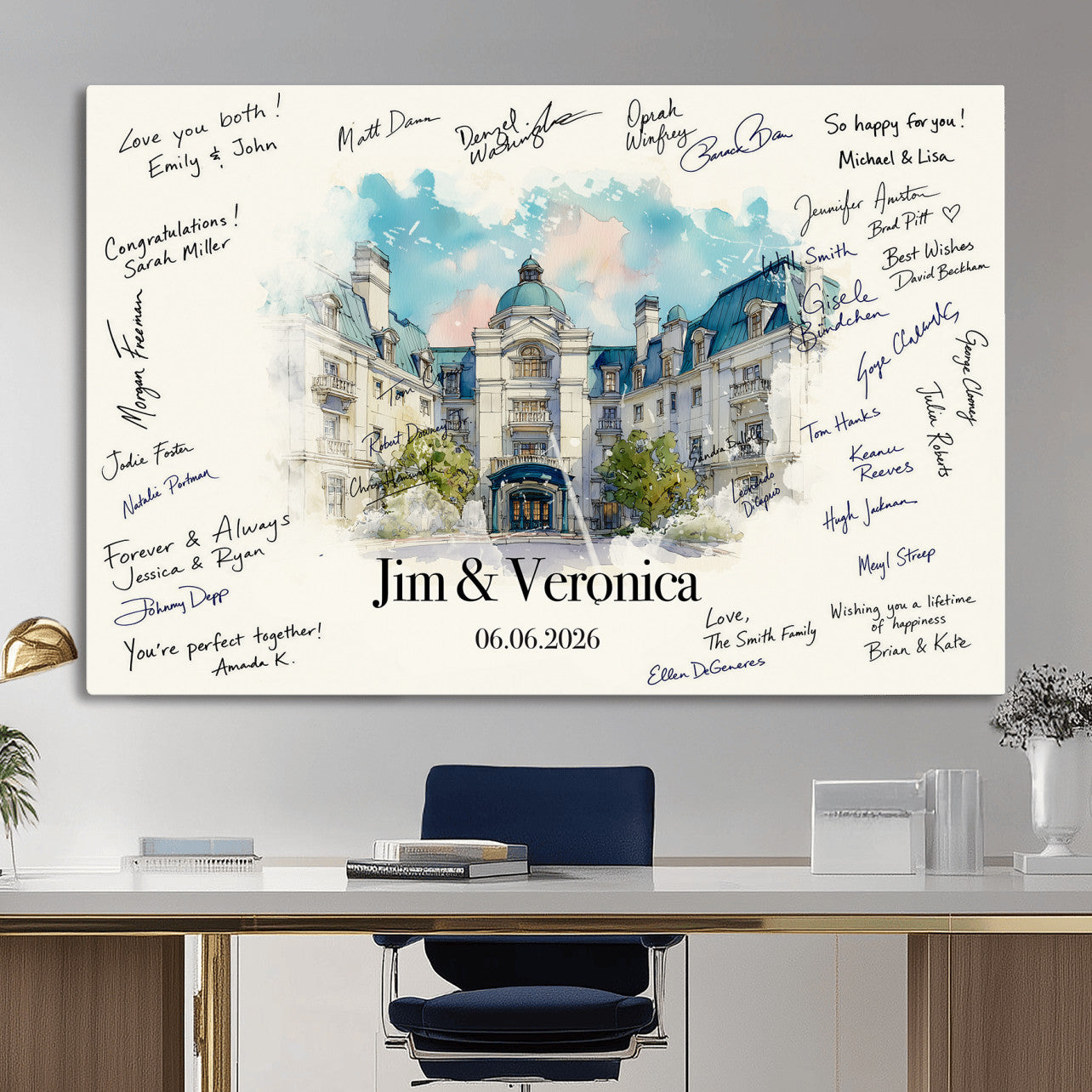92760374-MGV-CV-36X24 - Wedding Guest Book Alternative Wall Art Canvas Print, Personalized Wedding Signature Poster, Custom Couple Photo Guestbook Canvas