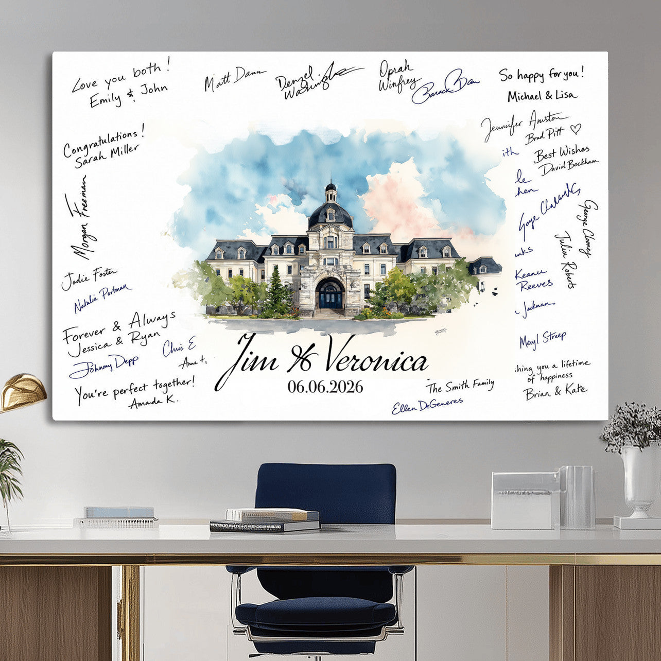 38232057-MGV-CV-36X24 - Wedding Guest Book Alternative Wall Art Canvas Print, Personalized Wedding Signature Poster, Custom Couple Photo Guestbook Canvas