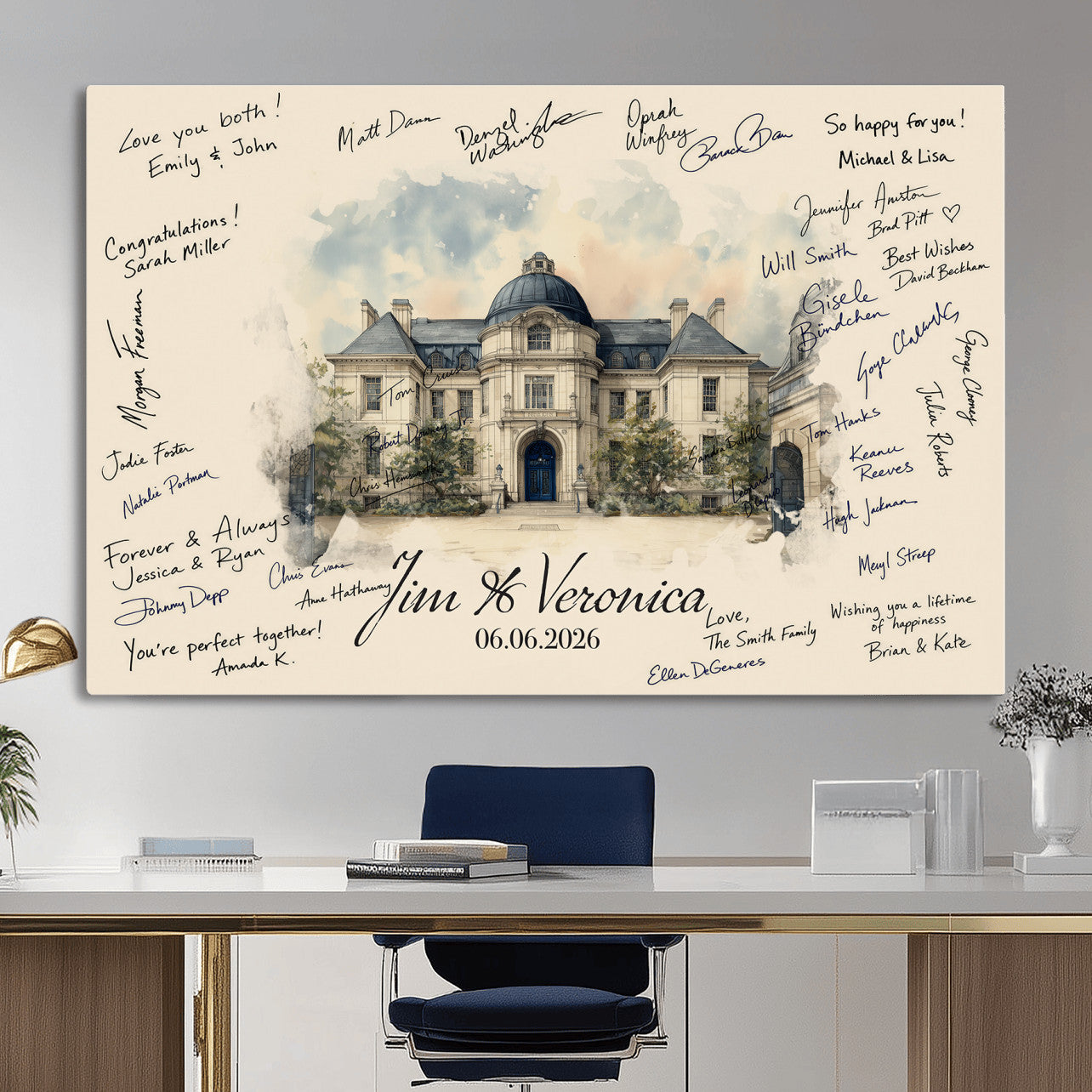 17002059-MGV-CV-36X24 - Wedding Guest Book Alternative Wall Art Canvas Print, Personalized Wedding Signature Poster, Custom Couple Photo Guestbook Canvas