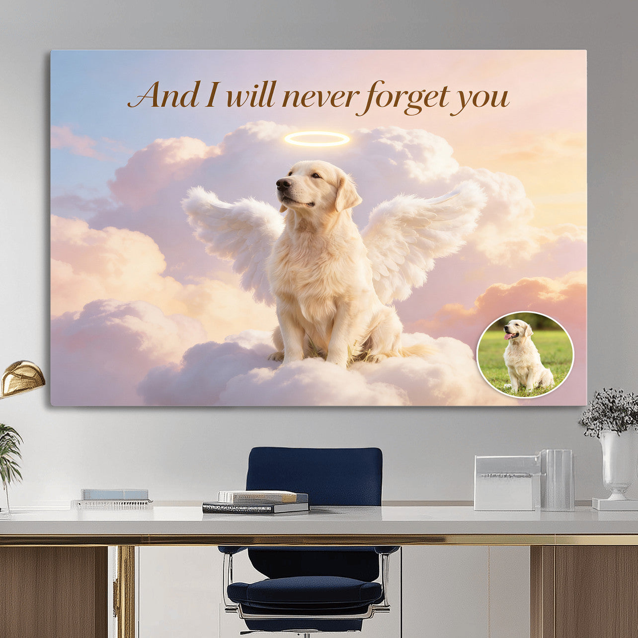 70743146-MGV-CV-36X24 - Pet Memorial Wall Art Canvas Print, Custom Dog Memorial Portrait, Personalized Angel Pet Loss Gift, Angel Wings Puppy Print