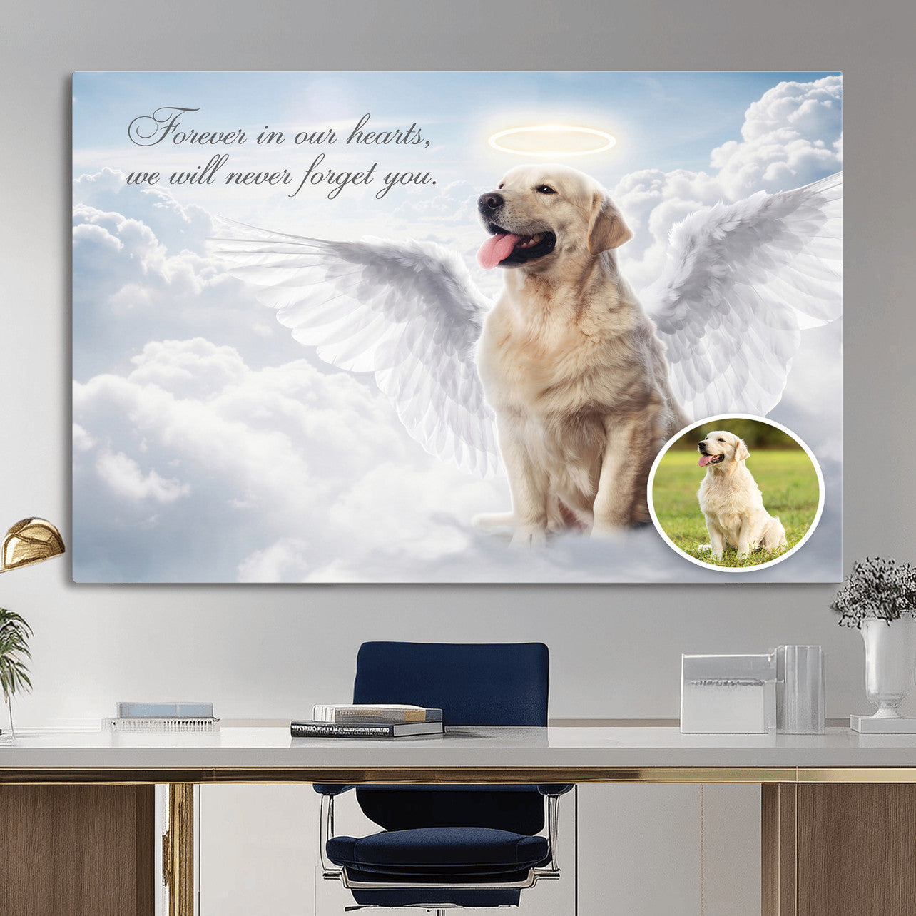 62795455-MGV-CV-36X24 - Pet Memorial Wall Art Canvas Print, Custom Dog Memorial Portrait, Personalized Angel Pet Loss Gift, Angel Wings Puppy Print