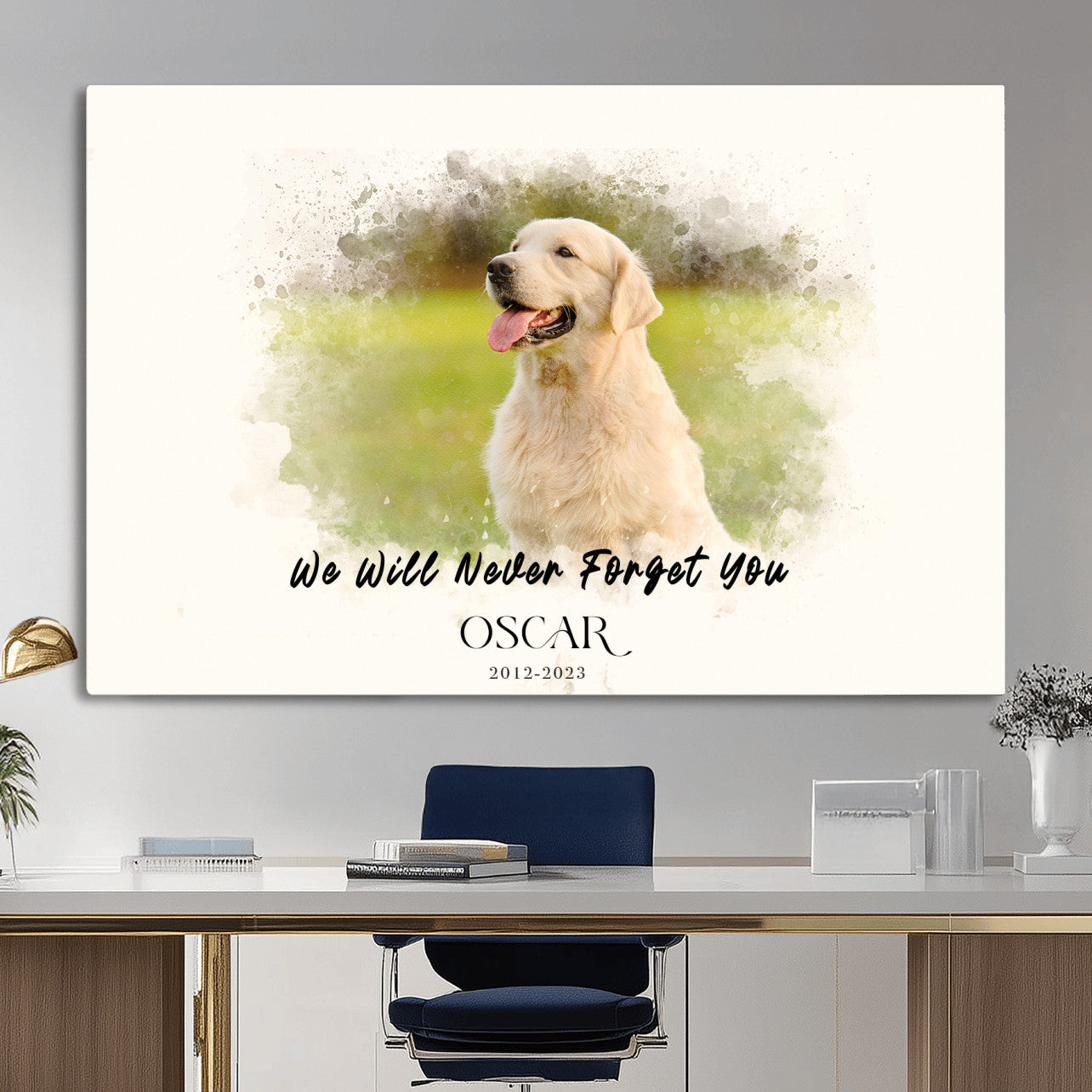 78367466-MGV-CV-36X24 - Pet Memorial Wall Art Canvas Print, Custom Dog Memorial Portrait, Personalized Angel Pet Loss Gift, Angel Wings Puppy Print