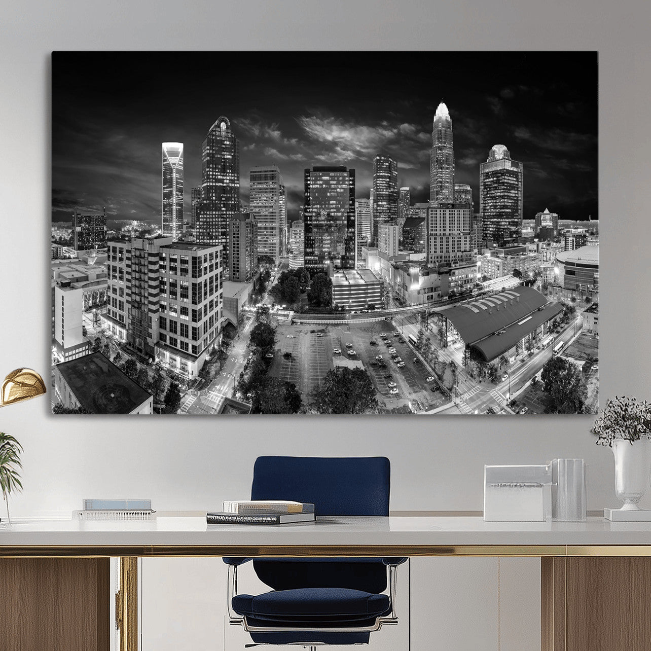 60105075-MGV-CV-36X24 - Charlotte Skyline Canvas Wall Art Print – North Carolina Cityscape Photography Print