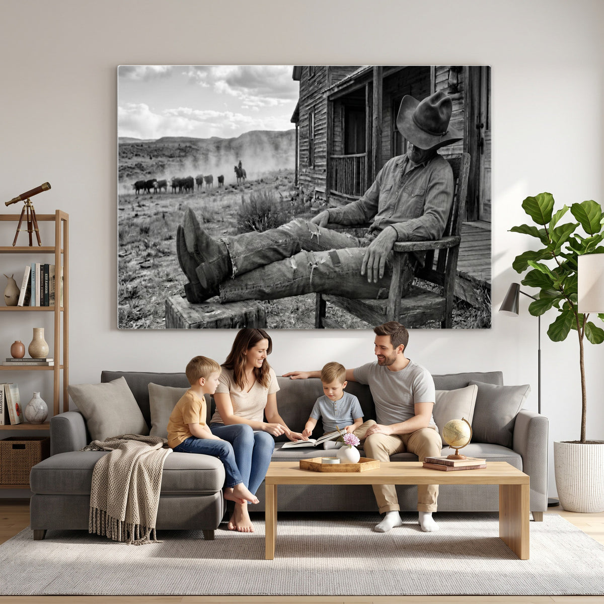 94461975S-MGV-CV-36X24 - Vintage Sleeping Cowboy Wall Art Canvas Print, Western Home Decor