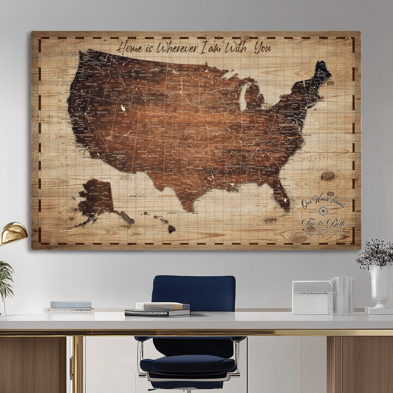 19102499U-MGV-CV-36X24 - Personalized USA Push Pin Travel Map Canvas for Adventure Wall Decor