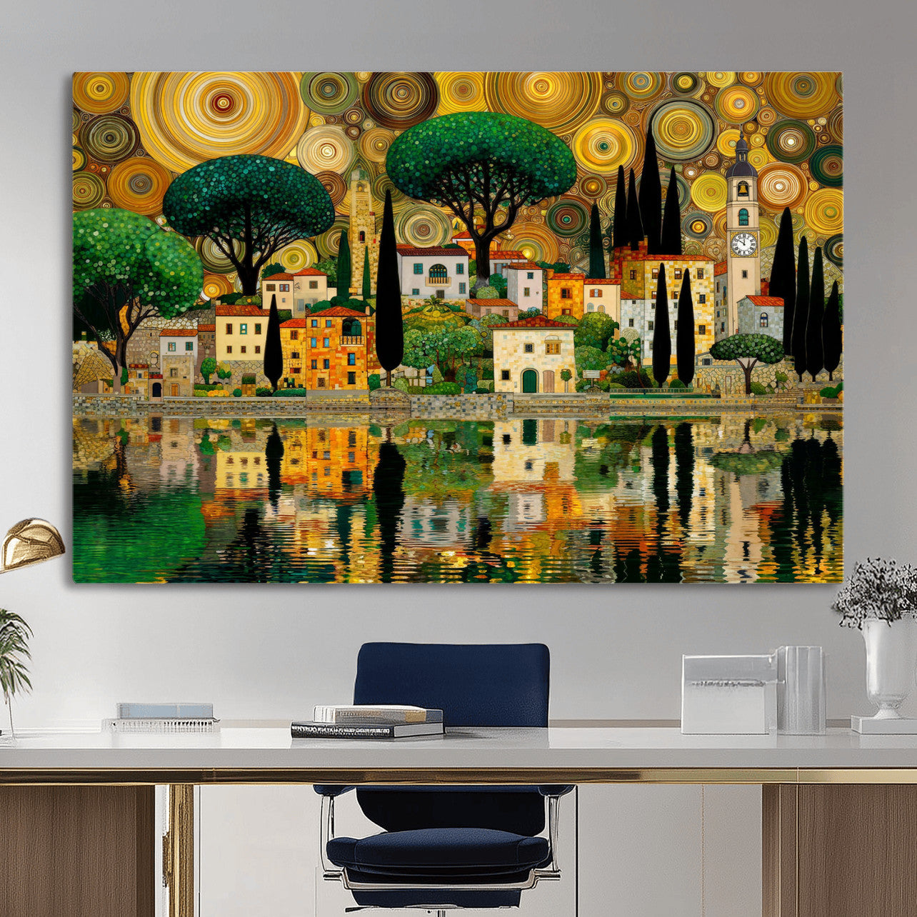 93010897-MGV-CV-36X24 - Gustav Klimt Golden Cityscape Wall Art Canvas Print,