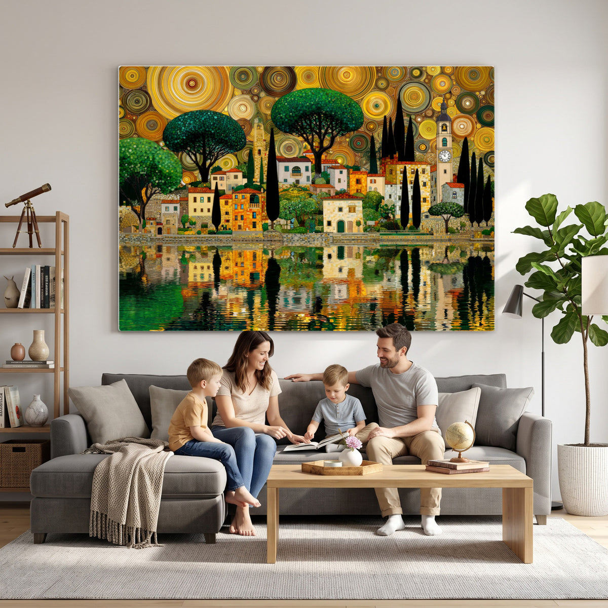 93010897-MGV-CV-36X24 - Gustav Klimt Golden Cityscape Wall Art Canvas Print,