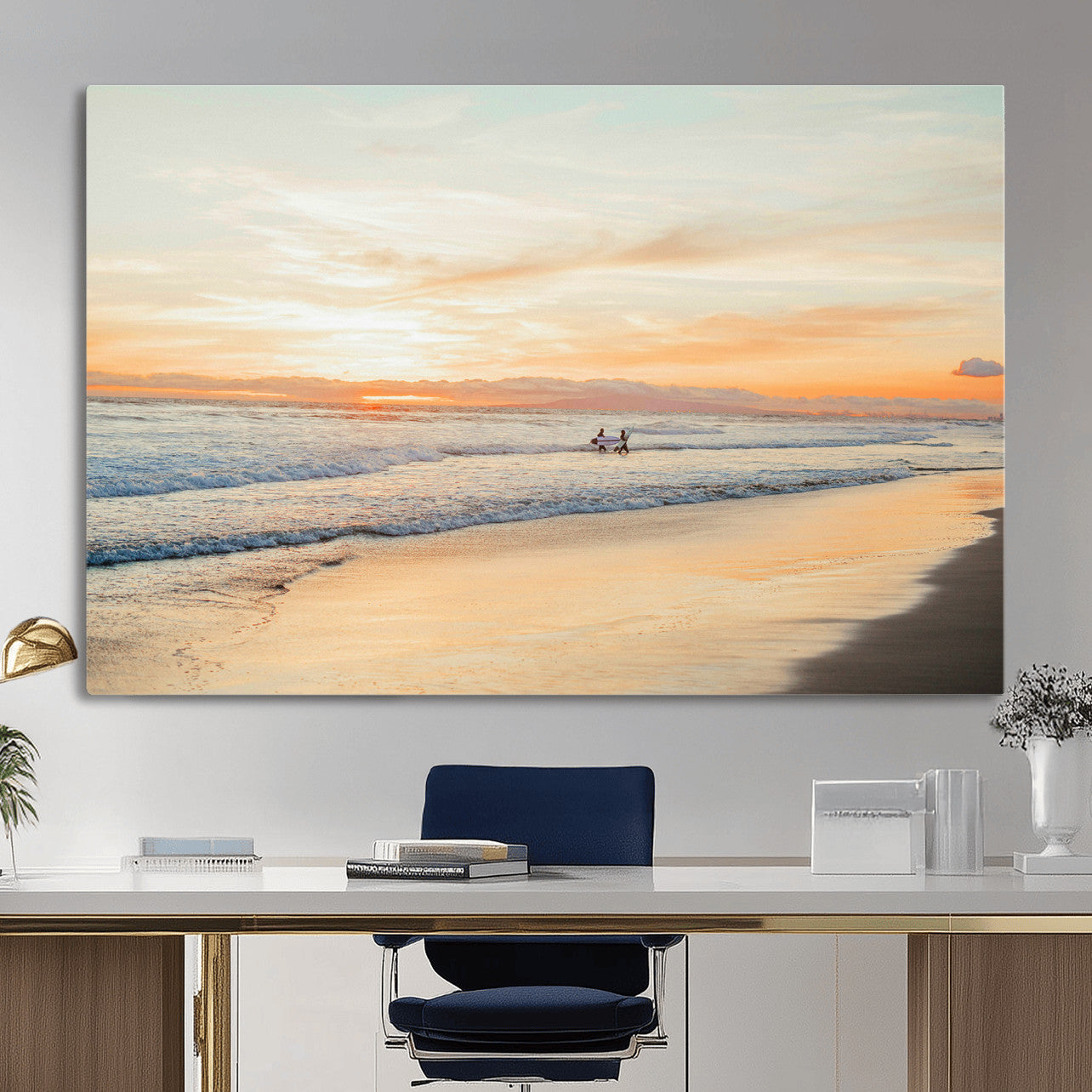 38131619-MGV-CV-36X24 - Beach Sunset Canvas Wall Art Print, Ocean Waves Landscape, Coastal Photography, Seascape Wall Decor, Ready to Hang