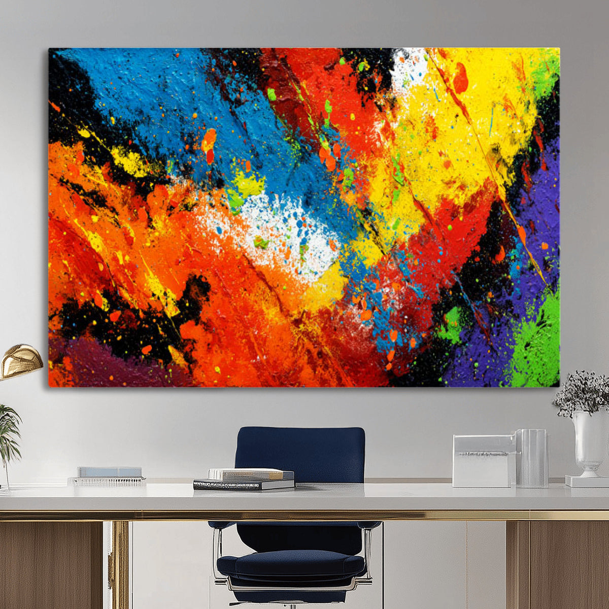 74888753-MGV-CV-36X24 - Vibrant Blue Abstract Canvas Wall Art Colorful Impasto Oil Painting Print