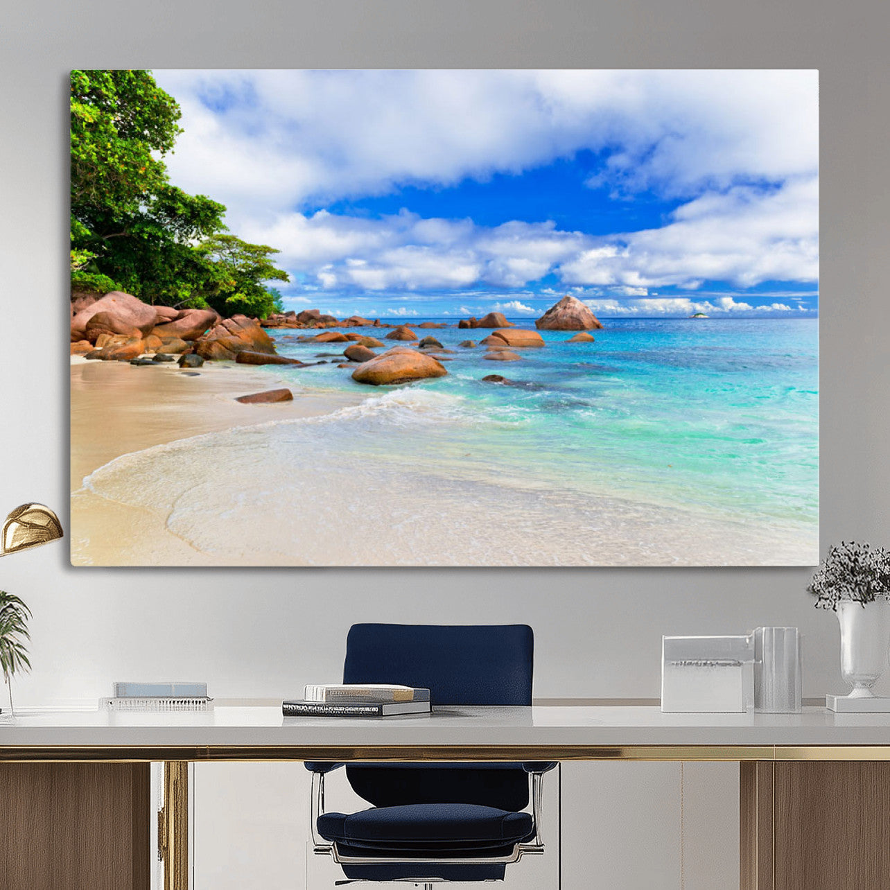81980382-MGV-CV-36X24 - Seychelles Beach Canvas Wall Art - Anse Intendance Turquoise Ocean Print