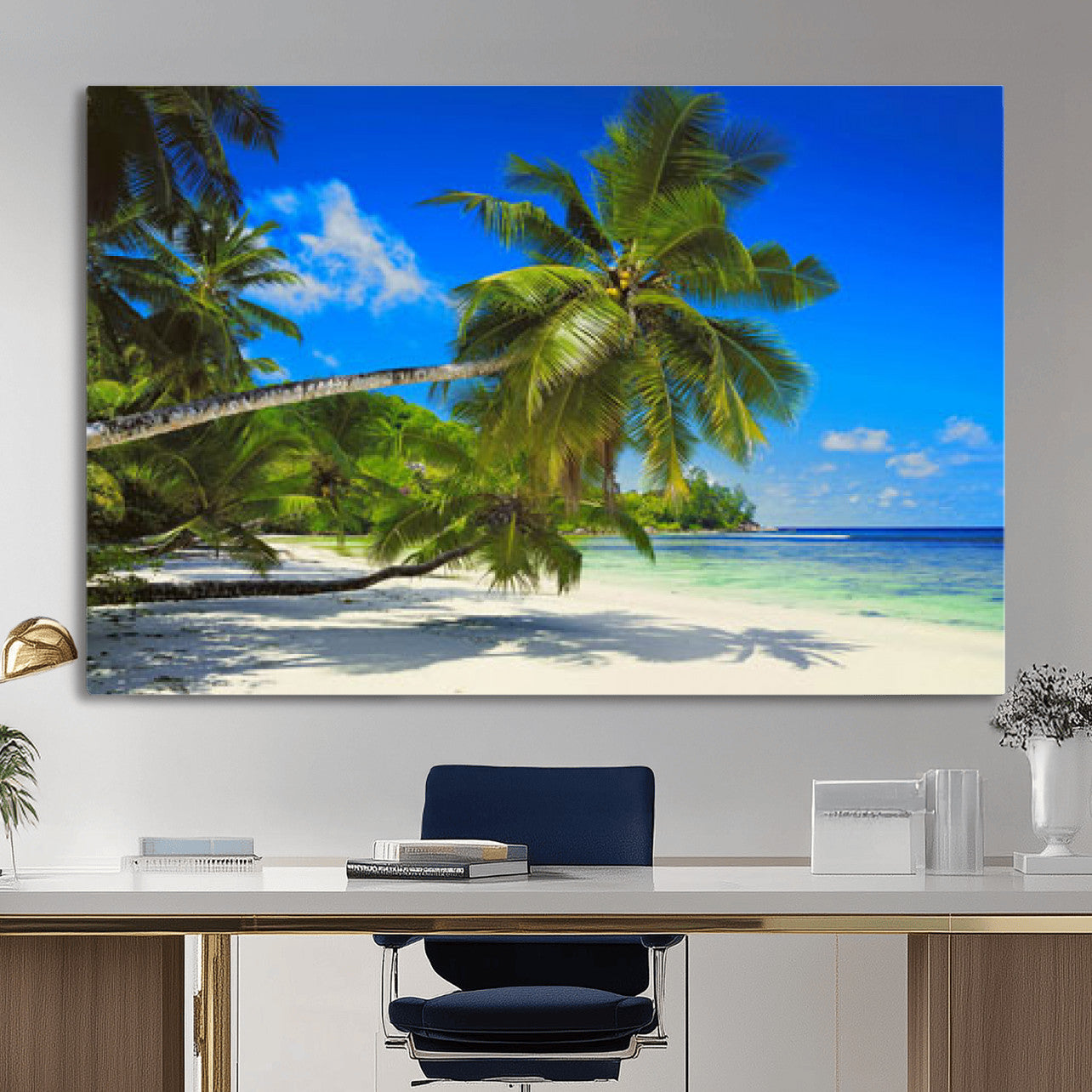 20475280-MGV-CV-36X24 - Tropical Island Coconut Palm Trees Wall Art Canvas Print - Turquoise Beach Print for Nautical Home Decor