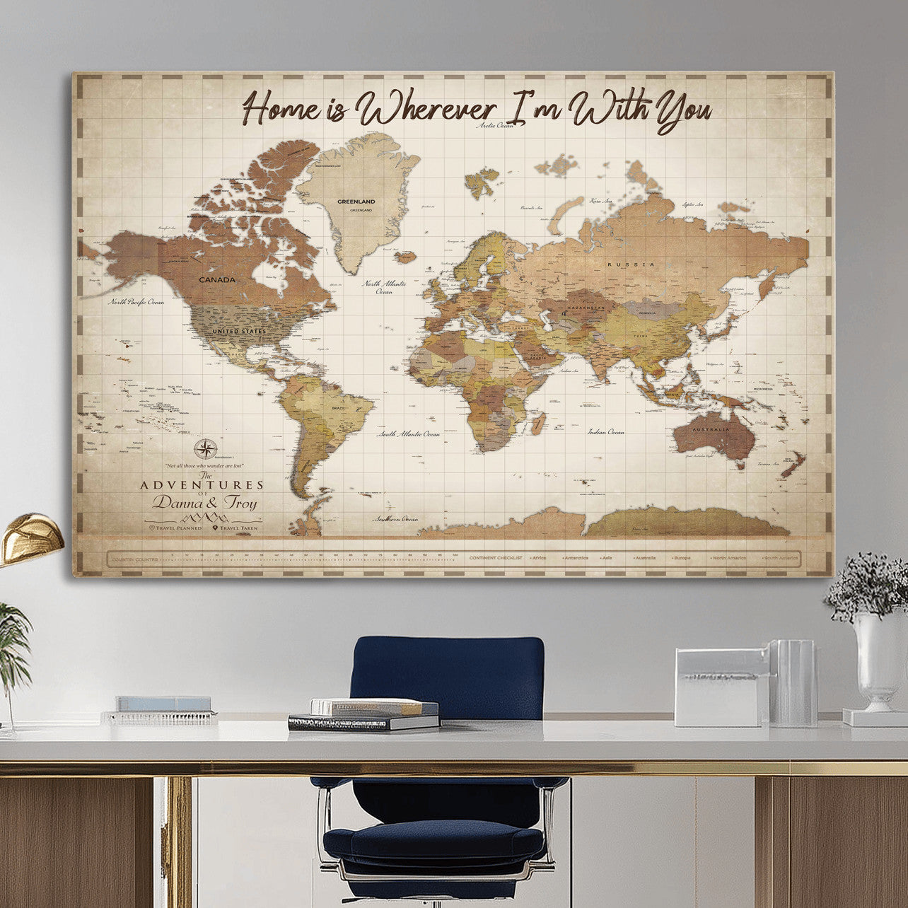 33352020-MGV-CV-36X24 - Custom Push Pin World Map Canvas Print – Personalized Travel Map Wall Art