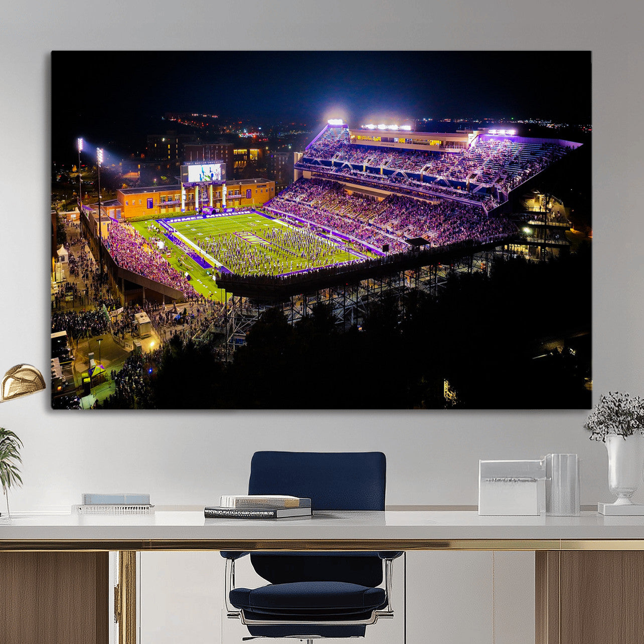 400867JMU2-MGV-CV-36X24 - JMU Stadium Wall Art Canvas Print for Game Room Decor - James Madison University Stadium