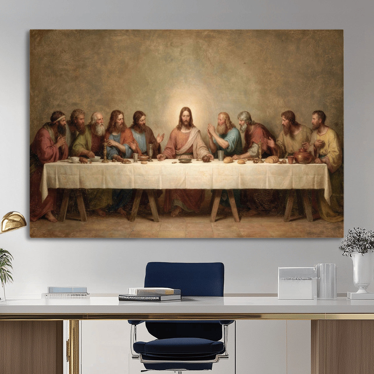 50761248-MGV-CV-36X24 - The Last Supper of Jesus Christ Wall Art Canvas Print - Classical Christian Faith Home Decor