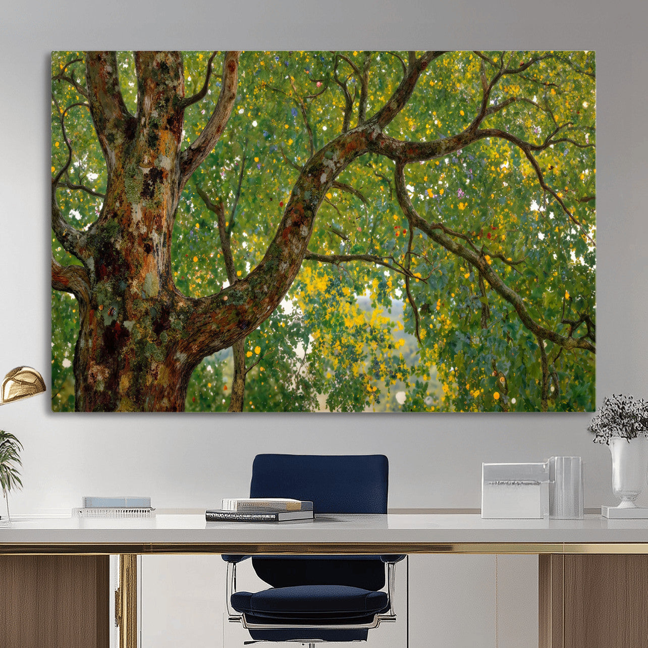 23663535-MGV-CV-36X24 - Vintage Summer Forest Green Tree Wall Art Canvas Print, Lush Leaves Impressionist Painting Print