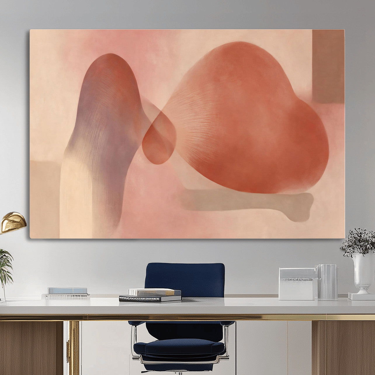 85110643-MGV-CV-36X24 - Vinna Begin Calin Biomorphic Abstract Wall Art Canvas Print, Terracotta Pink Organic Shapes Art Painting Print