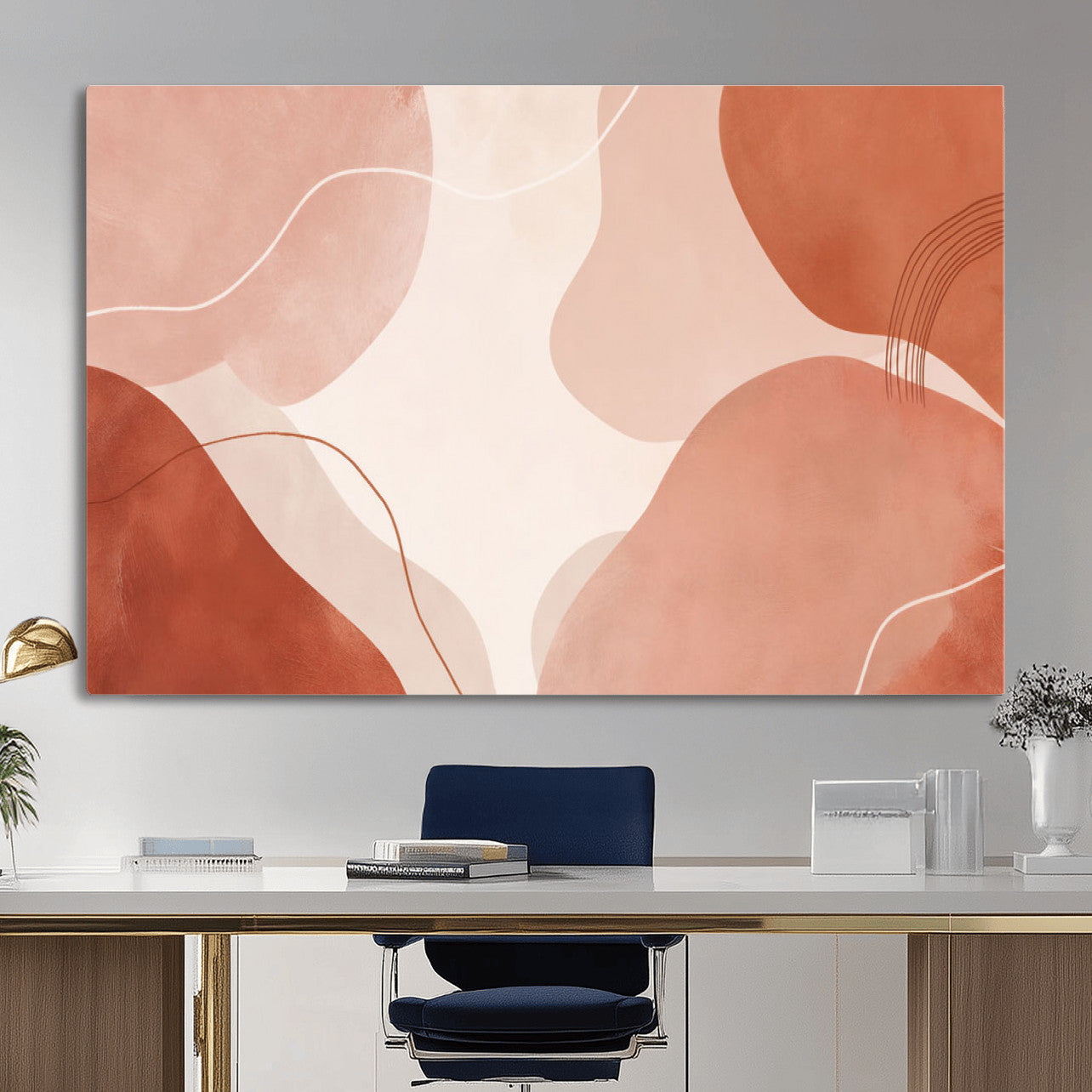 17685421-MGV-CV-36X24 - Abstract Boho Terracotta Wall Art Canvas Print, Mid Century Minimalist Painting Print