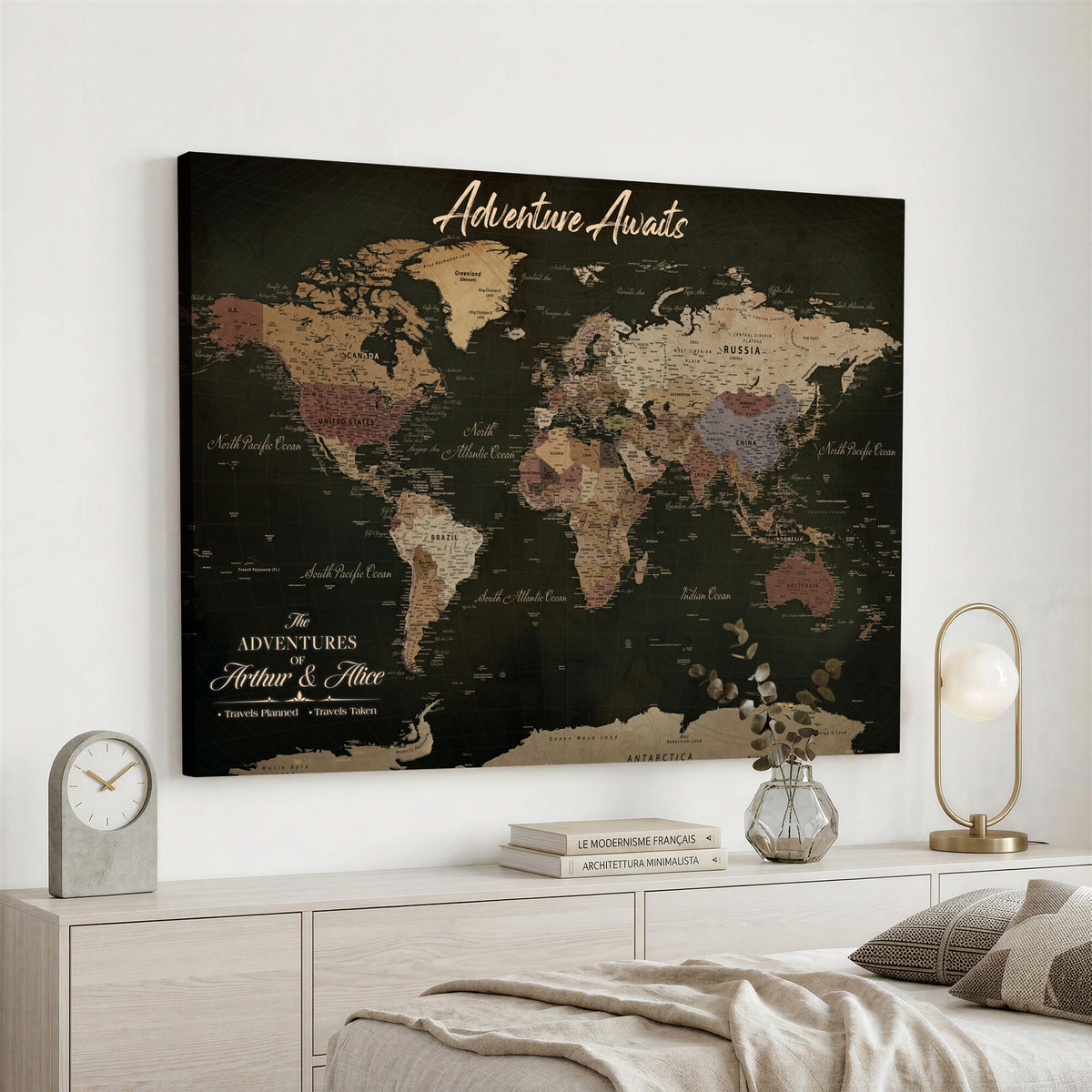 46935759-MGV-CV-36X24 - Custom Push Pin World Map Canvas | Personalized Travel Tracker | Wedding Anniversary Gift for Couples - Adventure Map Wall Art with Pins