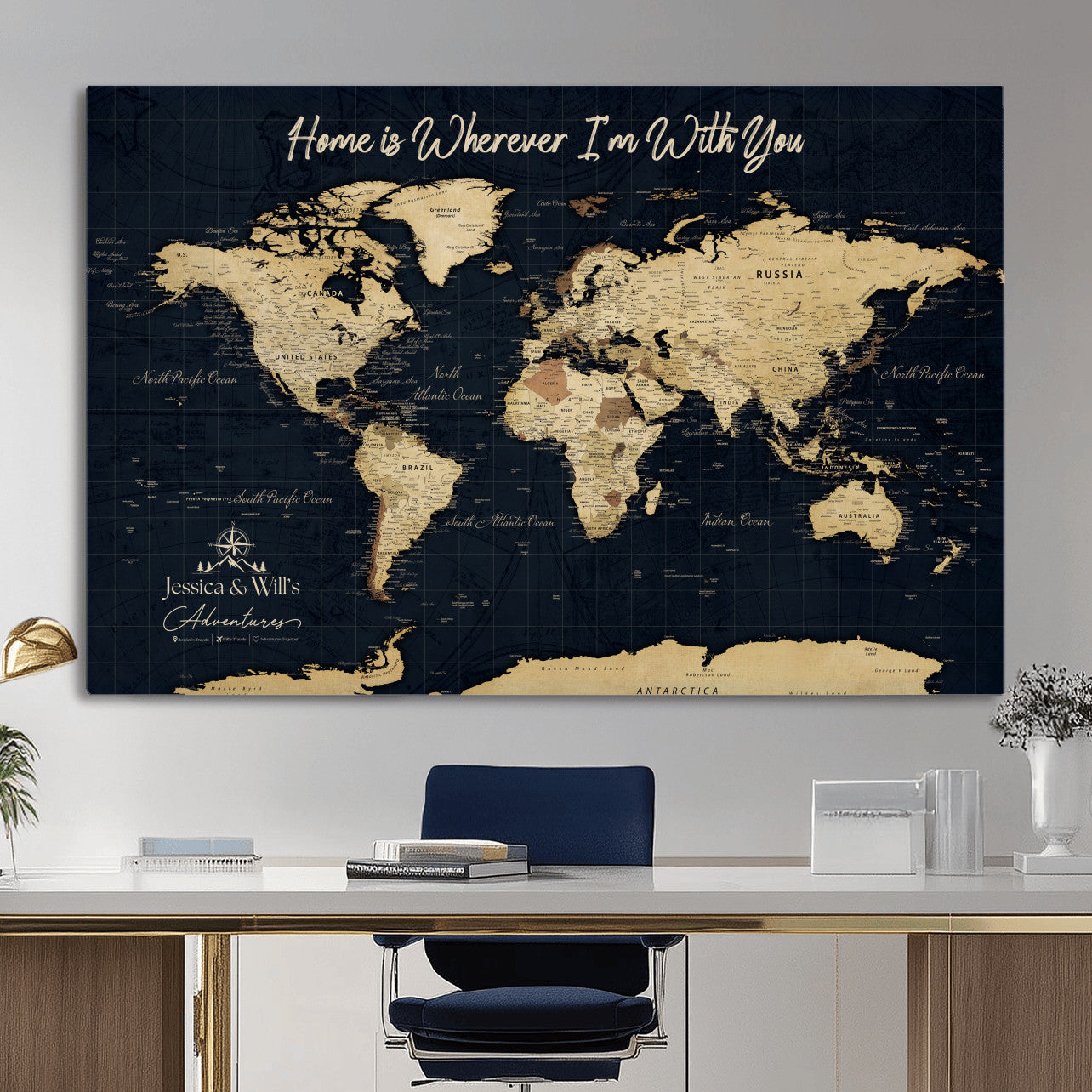19542599-MGV-CV-36X24 - Custom Push Pin World Map Canvas | Personalized Travel Tracker | Wedding Anniversary Gift for Couples | Adventure Map Wall Art with Pins