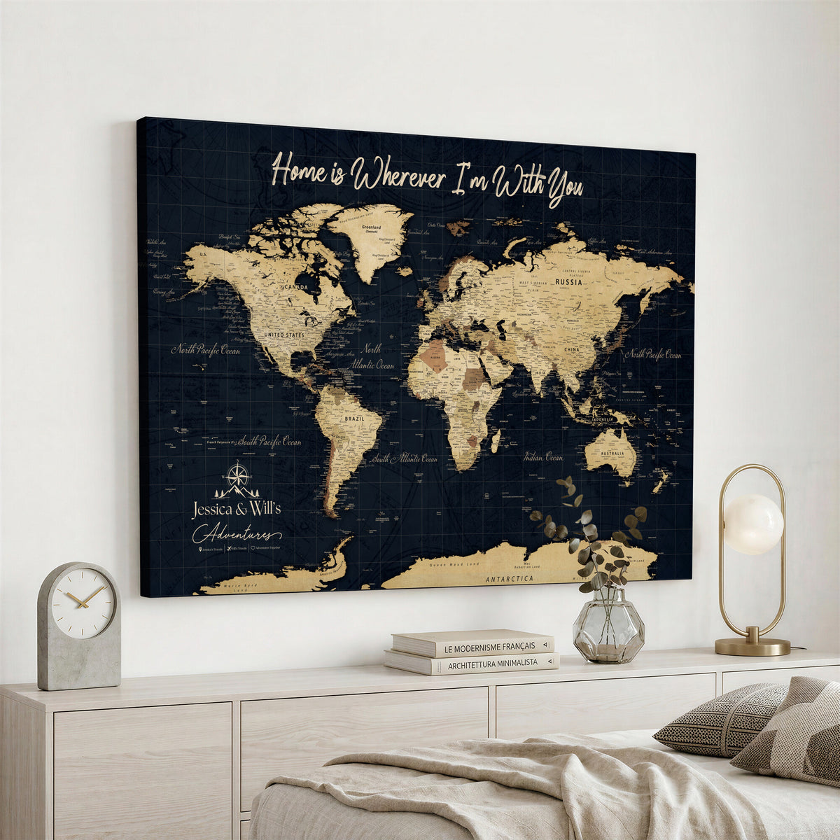 19542599-MGV-CV-36X24 - Custom Push Pin World Map Canvas | Personalized Travel Tracker | Wedding Anniversary Gift for Couples - Adventure Map Wall Art with Pins