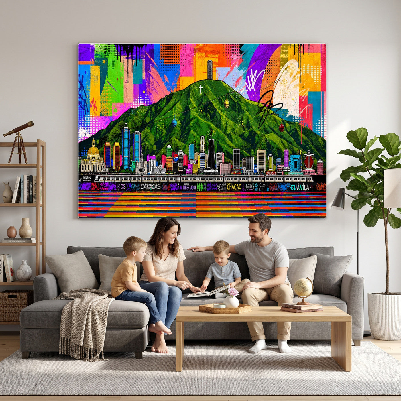 86696255-MGV-CV-36X24 - Mount Ávila, Caracas, Venezuela Wall Art Print by Artist Yorlette - Graffiti Caracas Skyline Canvas Art, Colorful Street Artwork - Venezuela El Avila Poster Print